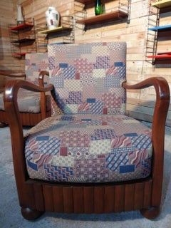 Vintage French Art Deco Armchair, 1930s – Bentwood Arms & Patchwork Upholstery