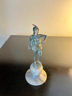 Vintage French Art Deco Bronze Soldier on Marble Base