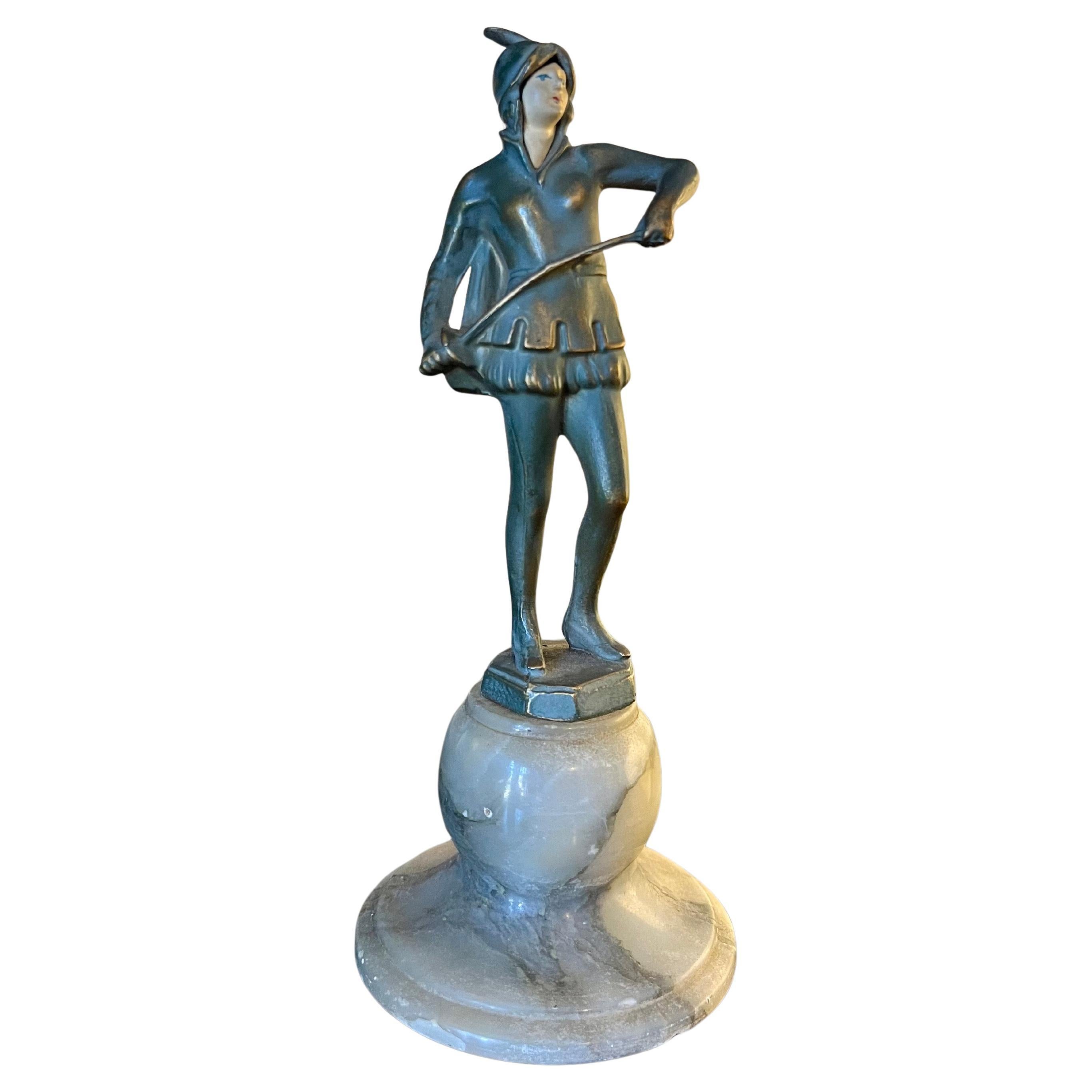 Vintage French Art Deco Bronze Soldier on Marble Base