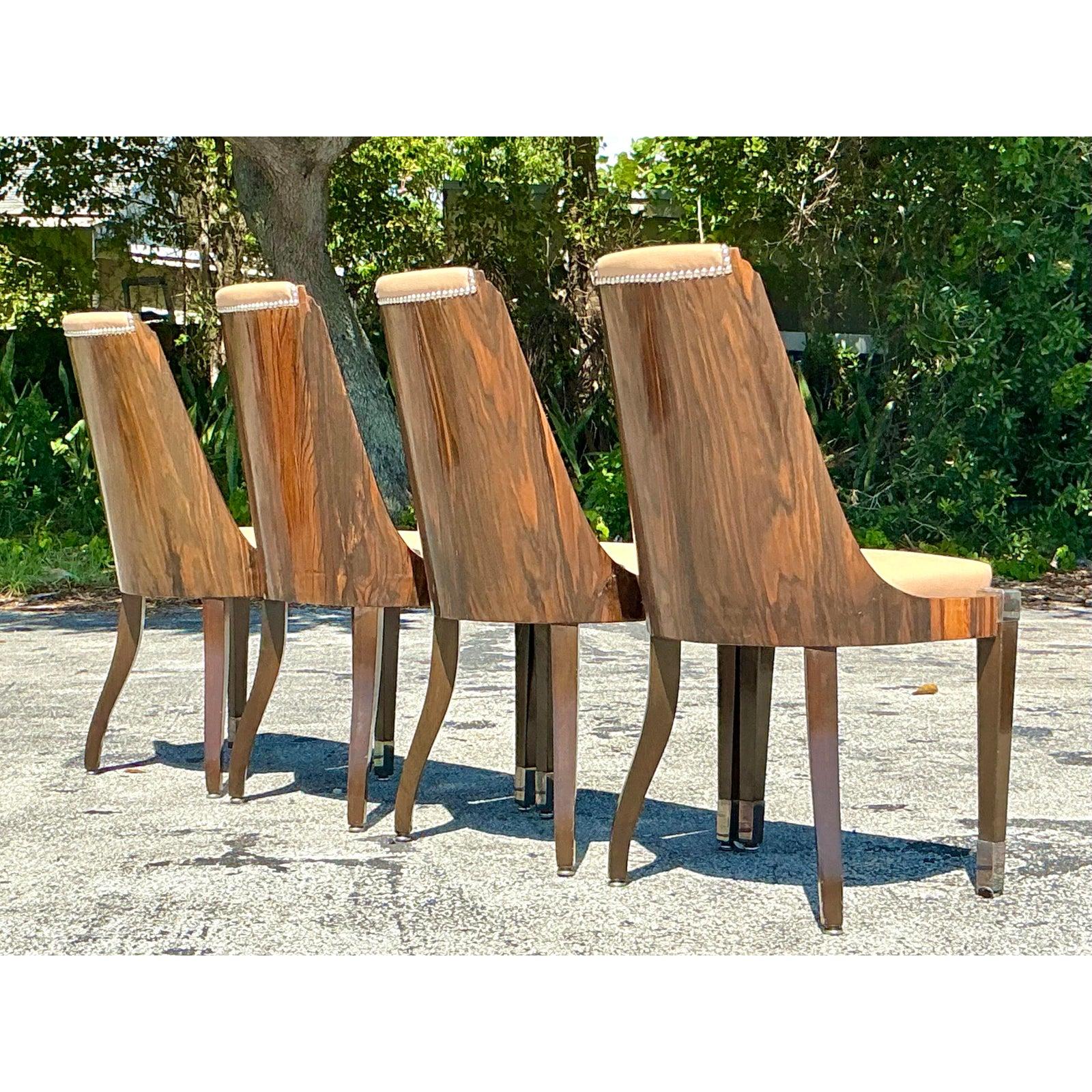 Sedie da pranzo in radica e pelle Art of Vintage Art Deco dopo Ruhlman - Set di 4 in vendita 3