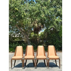 Vintage French Art Deco Burl and Leather Dining Chairs After Ruhlman -Set of 4