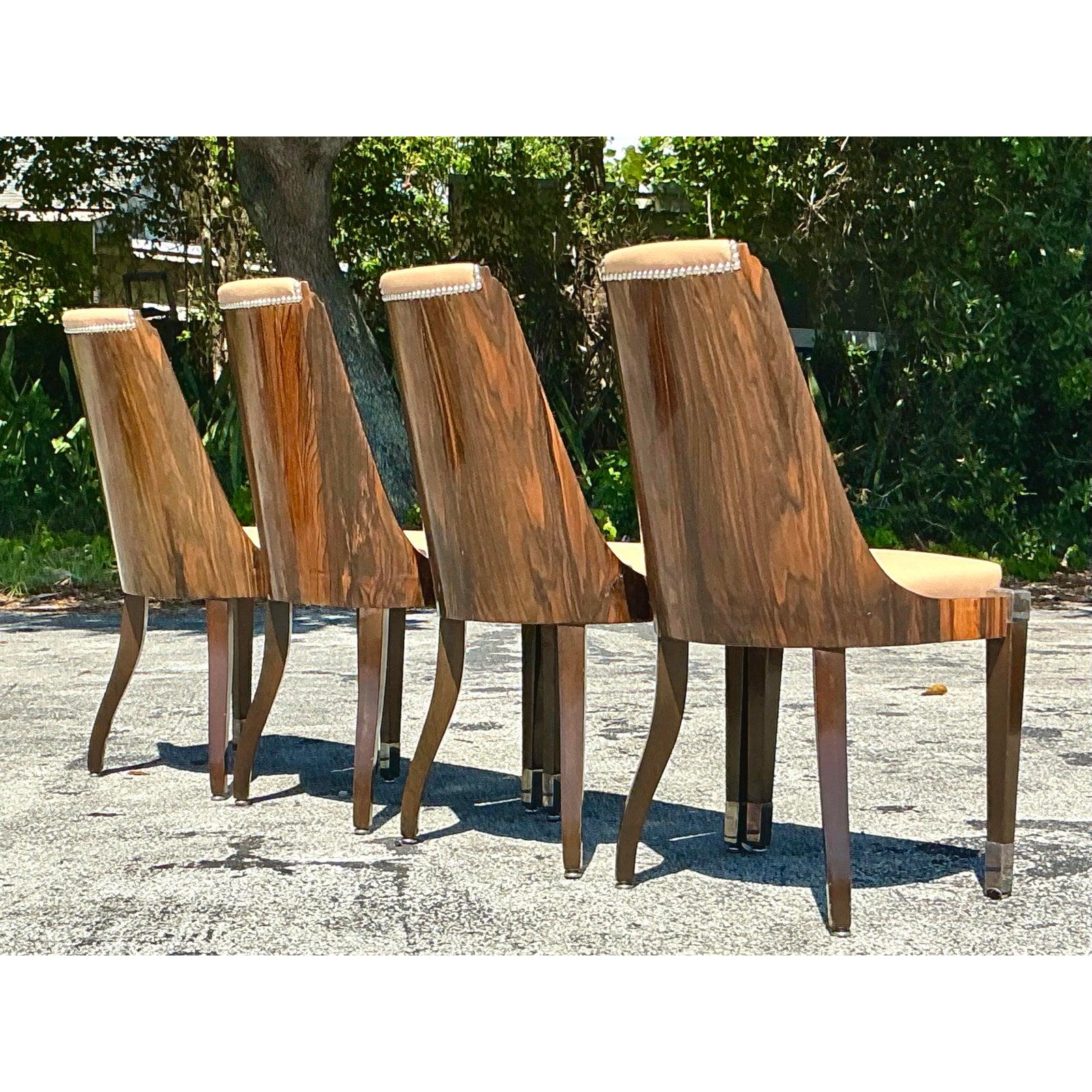 Sedie da pranzo in radica e pelle Art of Vintage Art Deco dopo Ruhlman - Set di 4 In condizioni buone in vendita a West Palm Beach, FL
