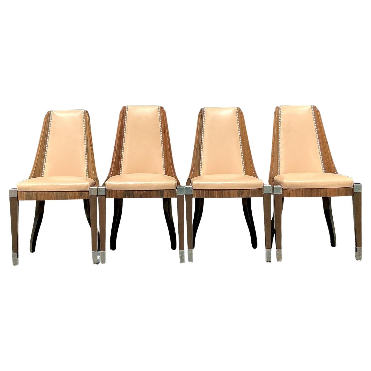 Sedie da pranzo in radica e pelle Art of Vintage Art Deco dopo Ruhlman - Set di 4
