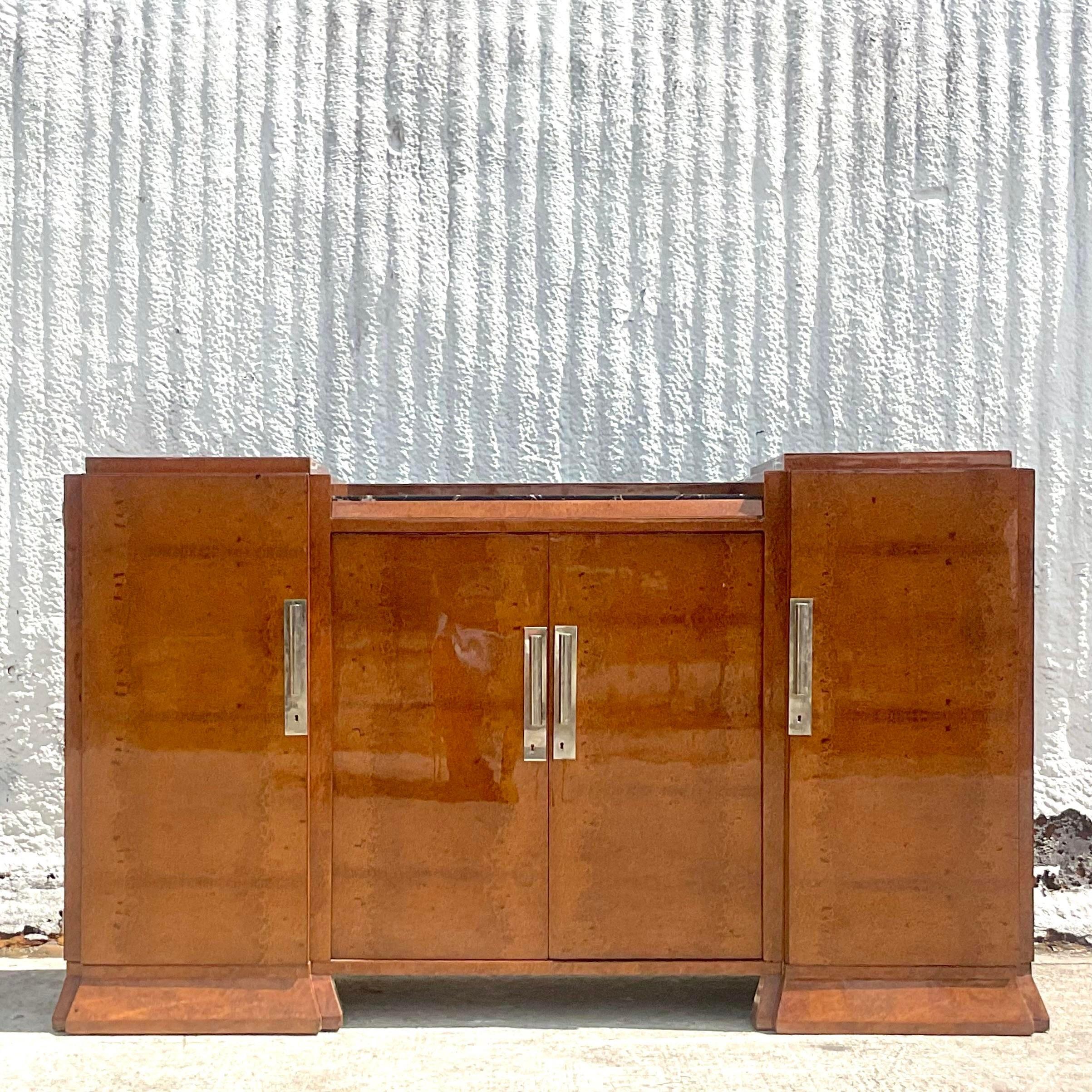 20th Century Vintage French Art Deco Burl Wood Sideboard