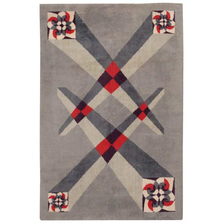 Vintage French Art Deco Carpet Designed by Pierre Cardin. Size: 6' 9" x 9' 2"