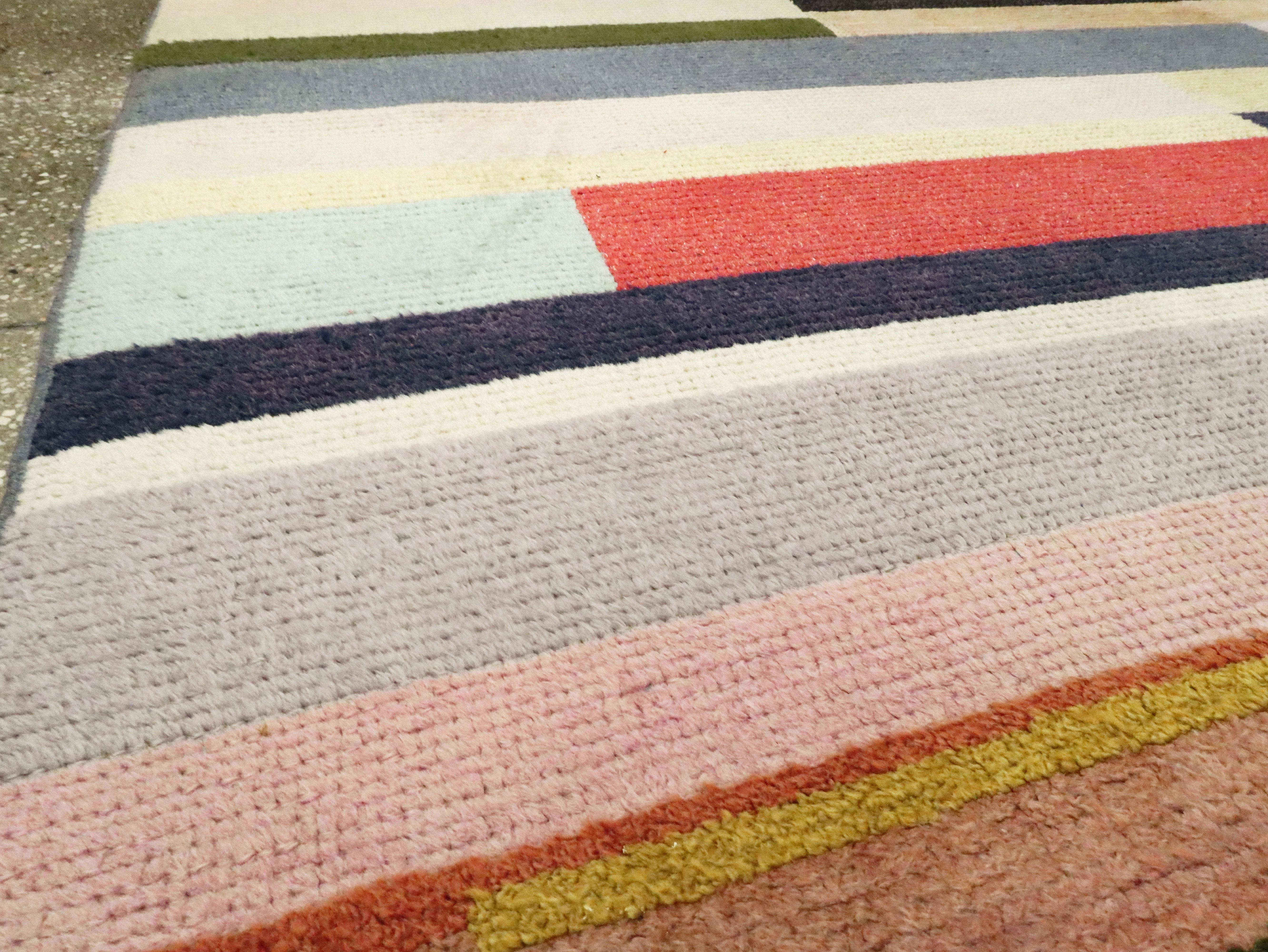 Wool Vintage French Art Deco Carpet