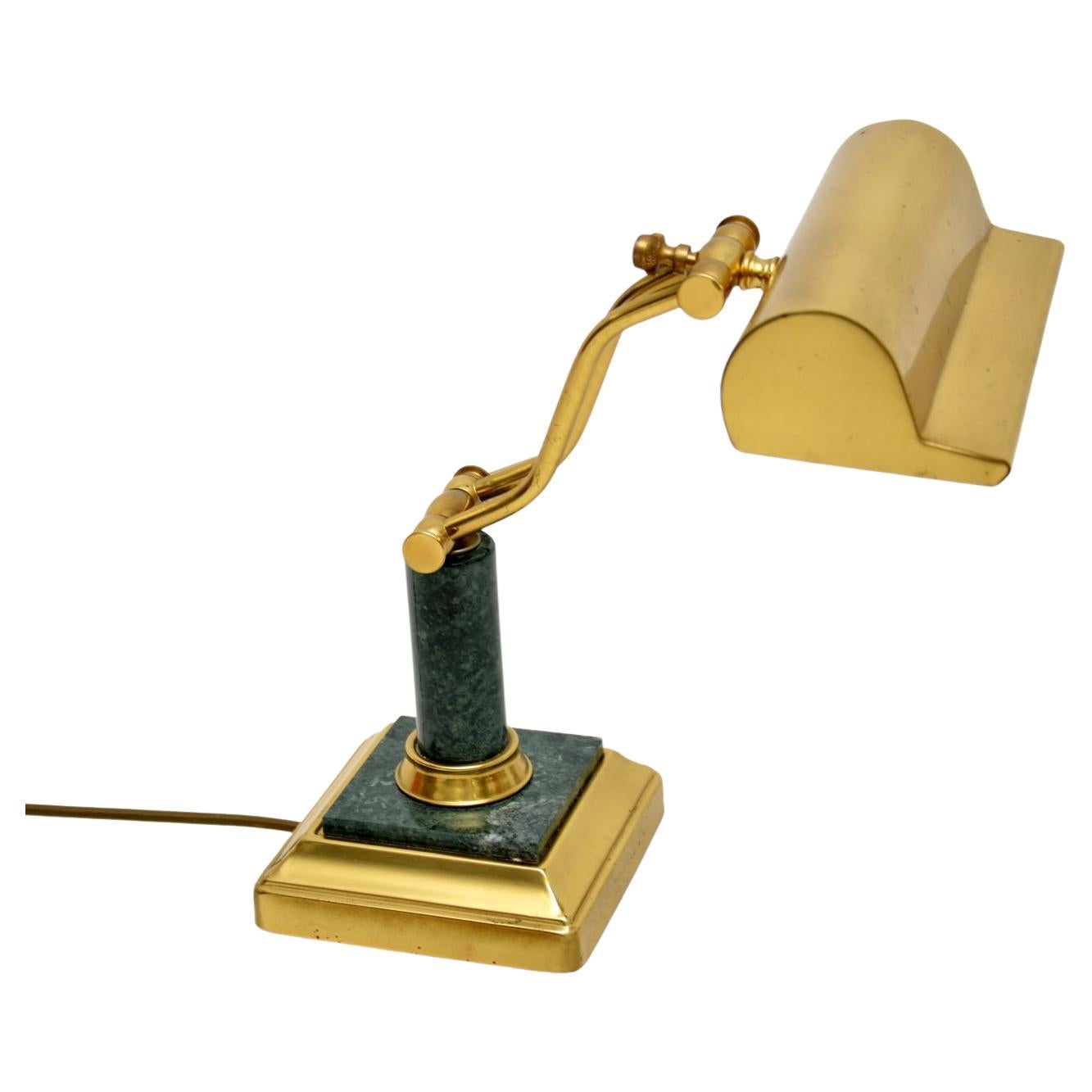 Vintage French Art Deco Desk Lamp in Brass and Marble For Sale