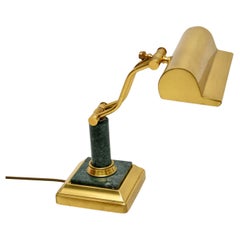 Antique French Art Deco Desk Lamp in Brass and Marble