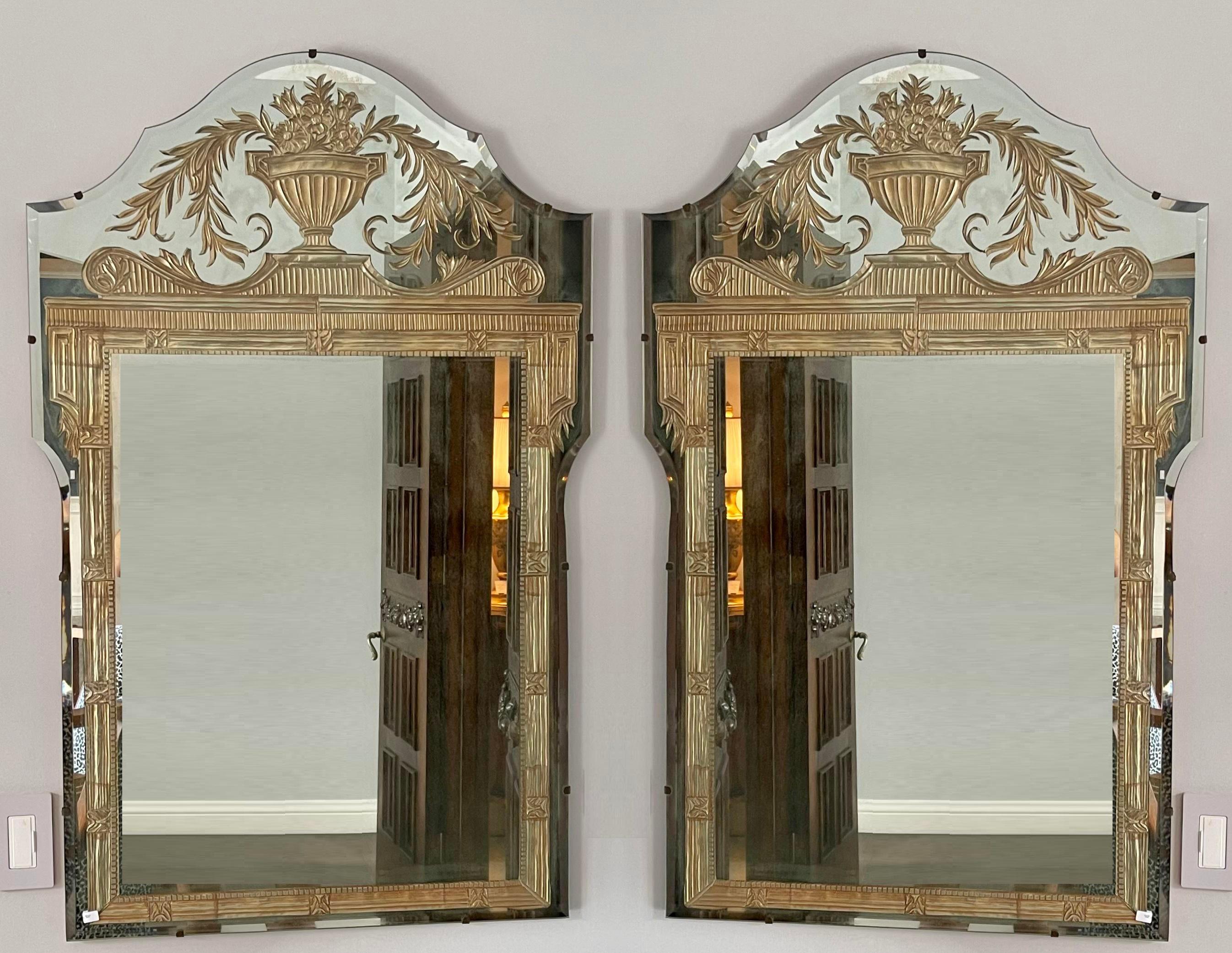 20th Century Vintage French Art Deco Eglomise Regency Mirrors, a Pair