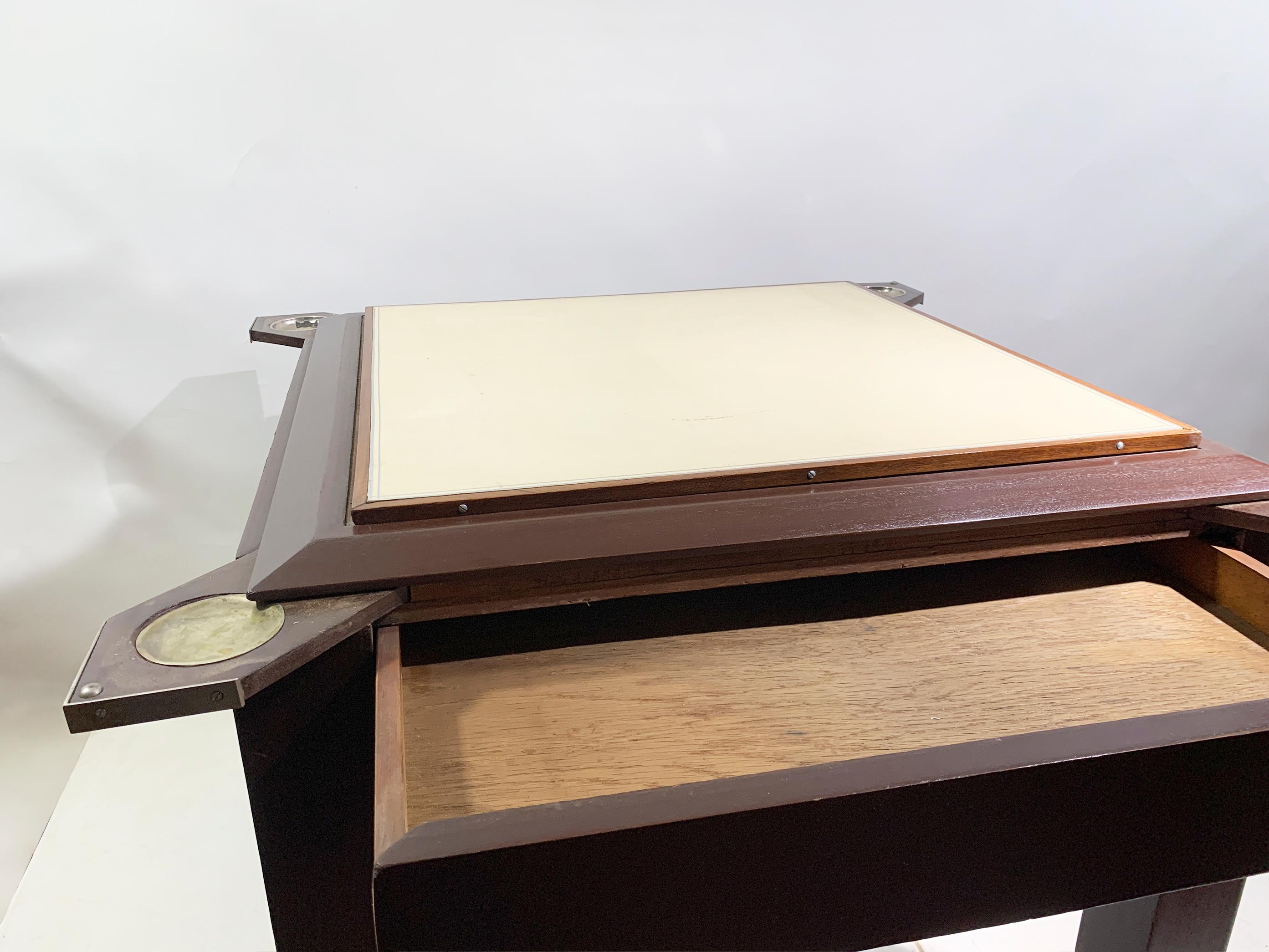Vintage French Art Deco Game Table, Wood and Brass, Circa 1950 For Sale 5