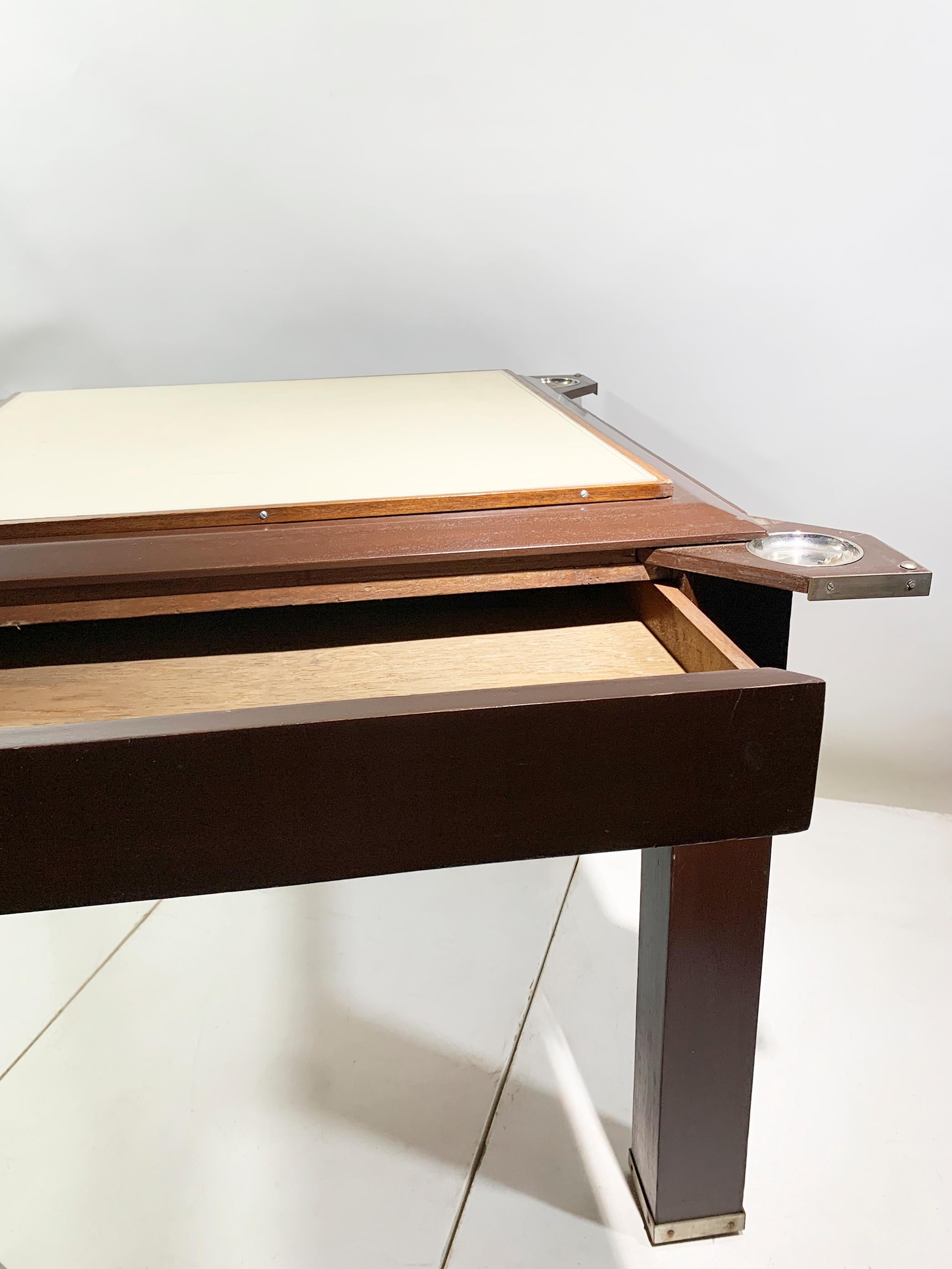 Vintage French Art Deco Game Table, Wood and Brass, Circa 1950 For Sale 6