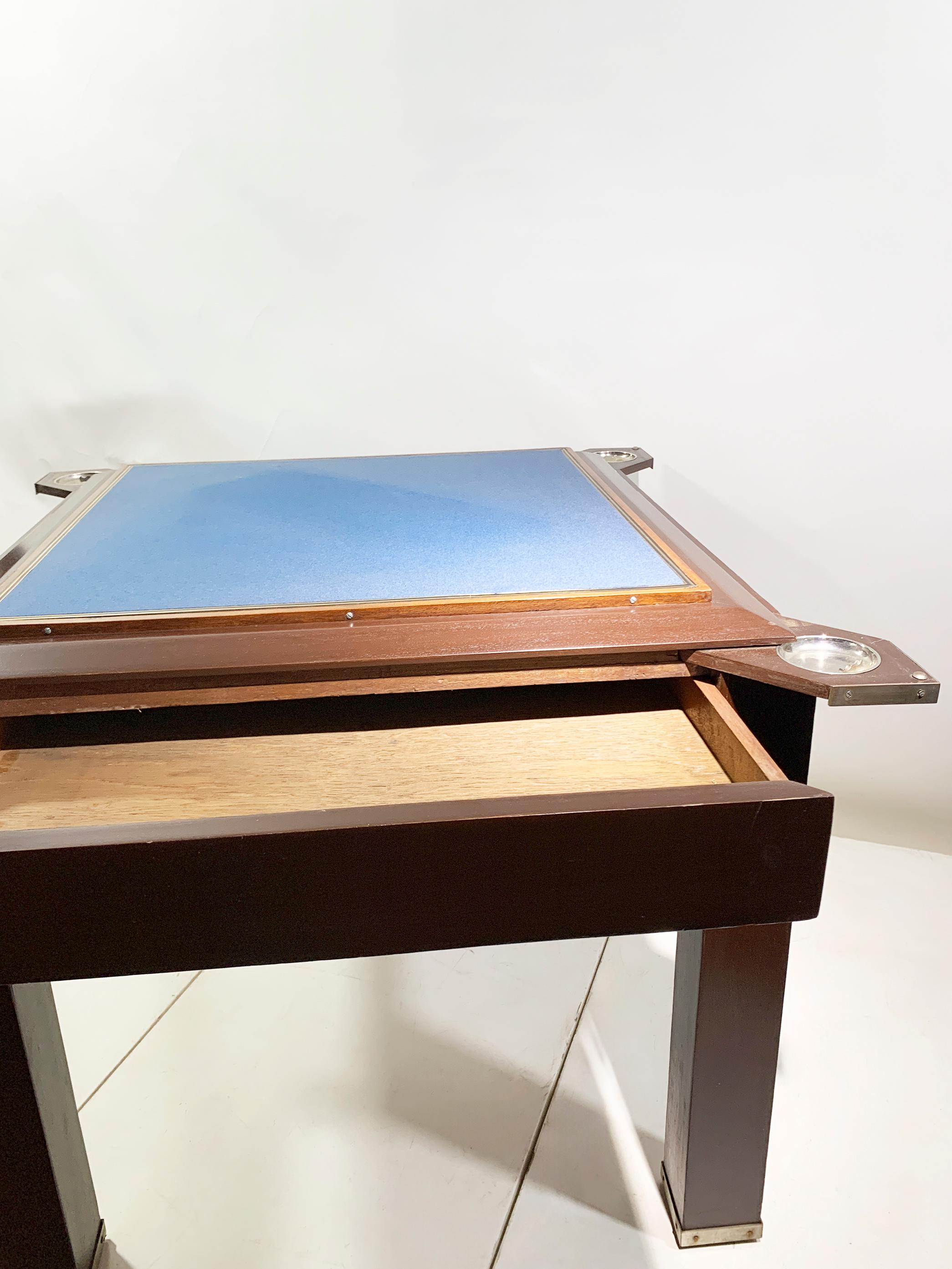 Vintage French Art Deco Game Table, Wood and Brass, Circa 1950 For Sale 7