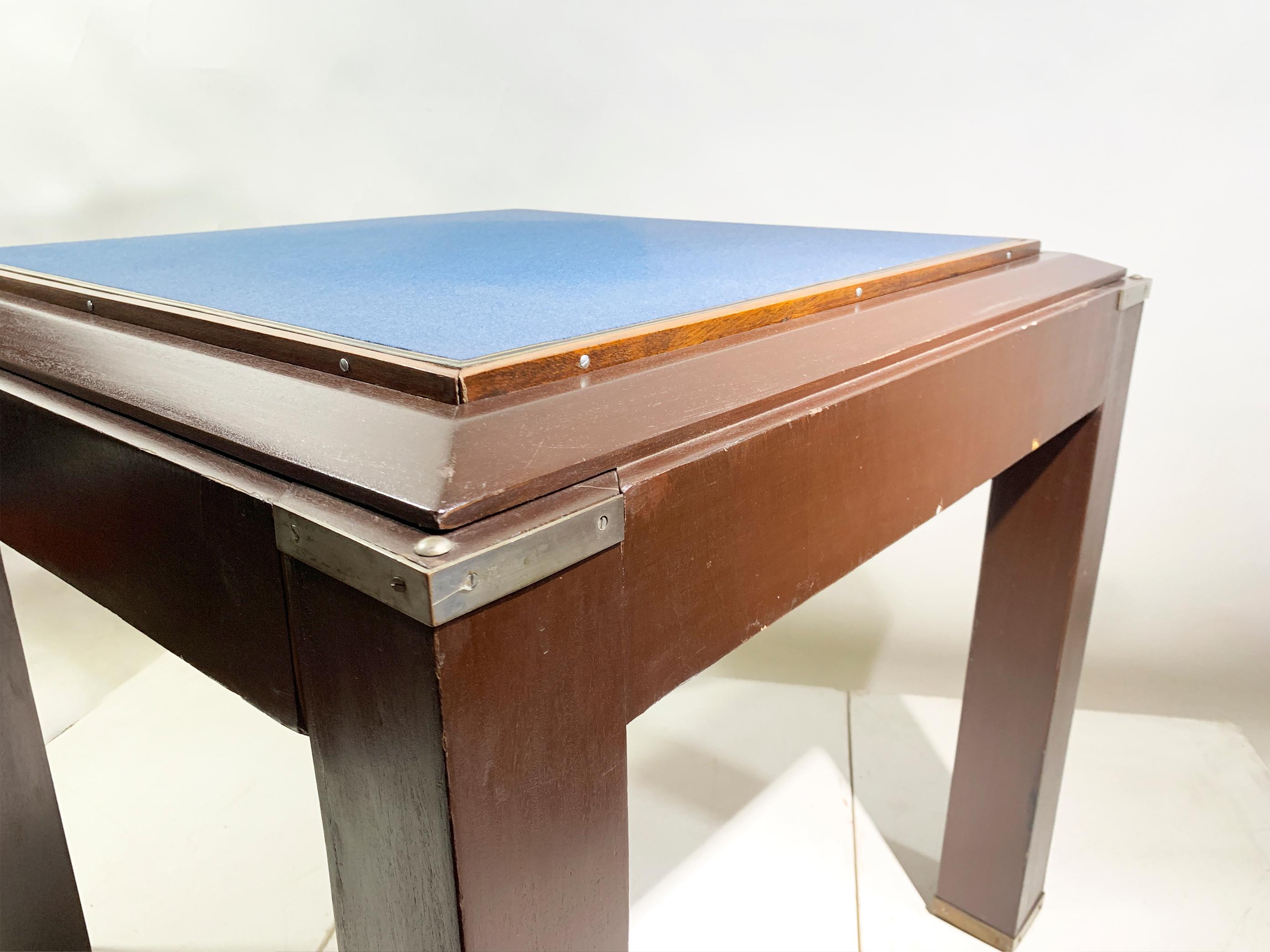 Vintage French Art Deco Game Table, Wood and Brass, Circa 1950 For Sale 8