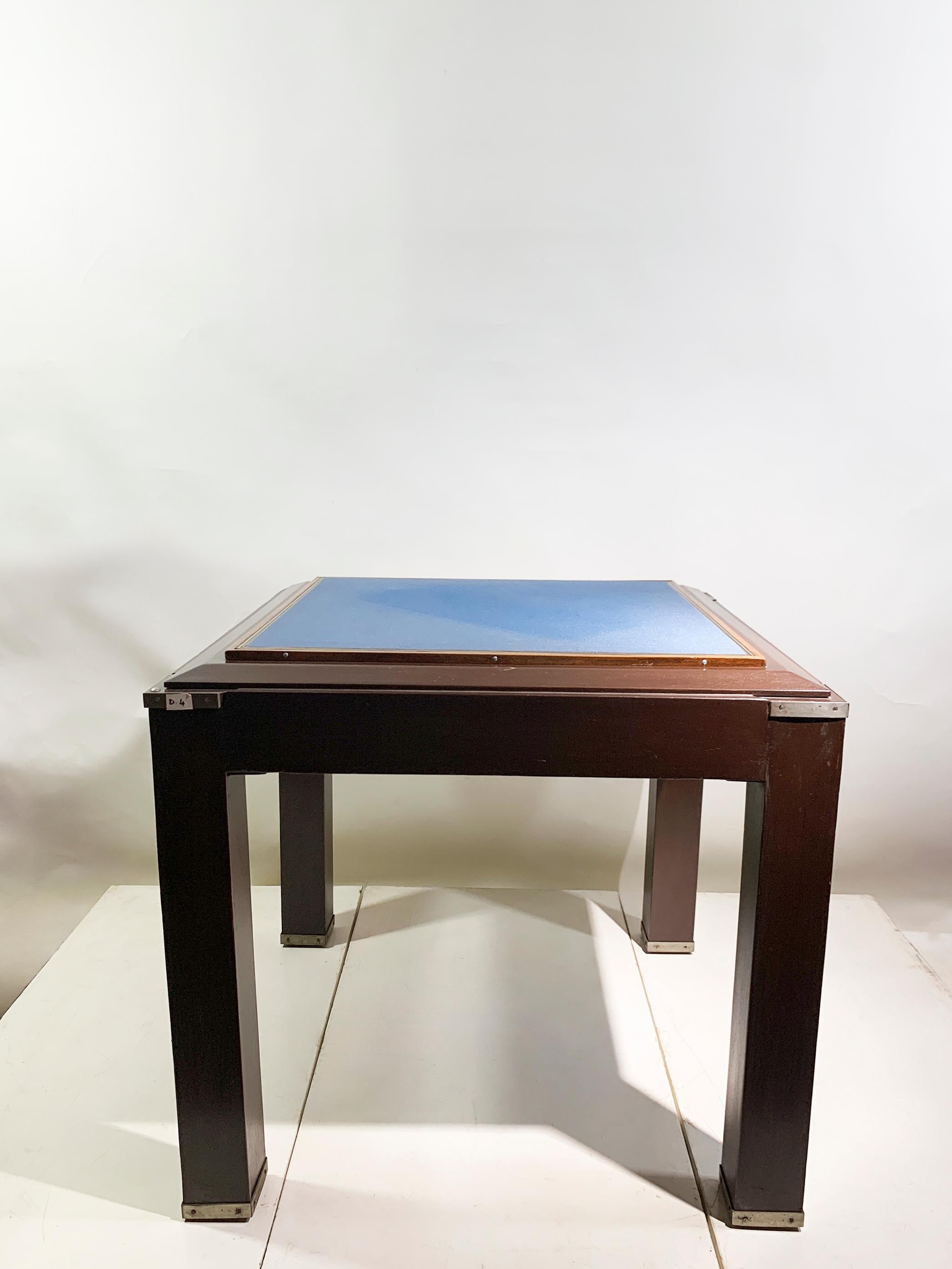 20th Century Vintage French Art Deco Game Table, Wood and Brass, Circa 1950 For Sale