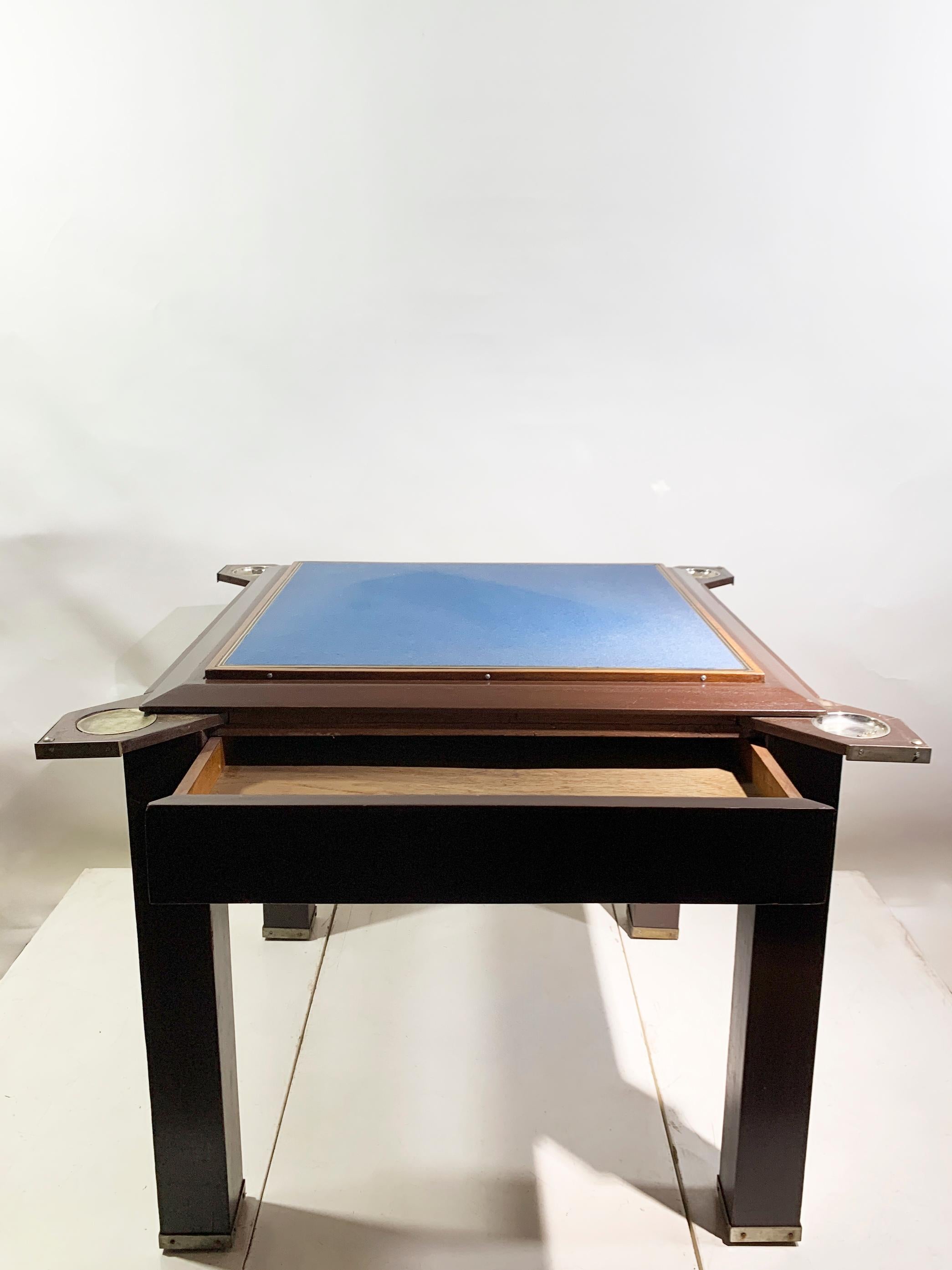 Vintage French Art Deco Game Table, Wood and Brass, Circa 1950 For Sale 2