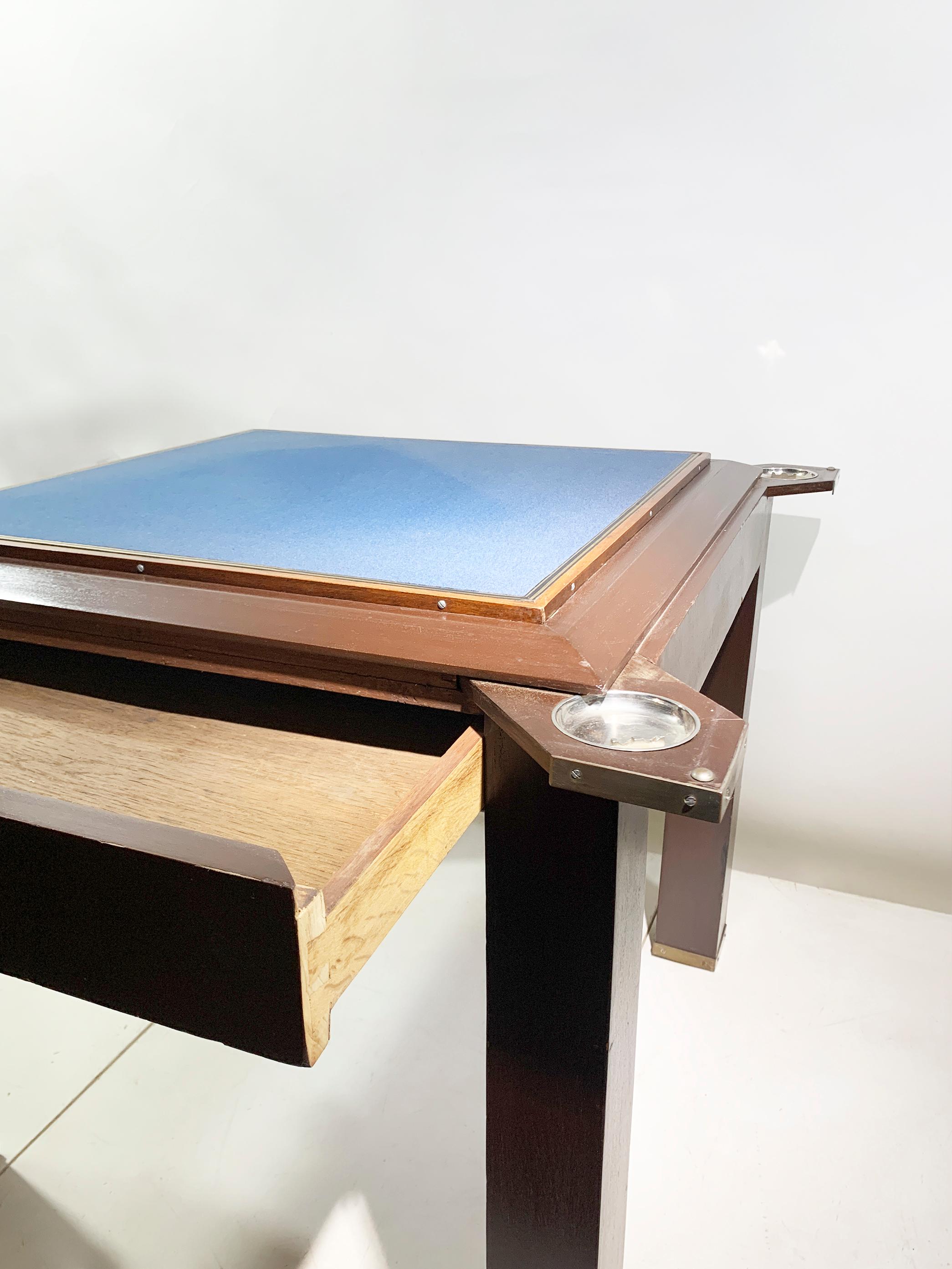 Vintage French Art Deco Game Table, Wood and Brass, Circa 1950 For Sale 3