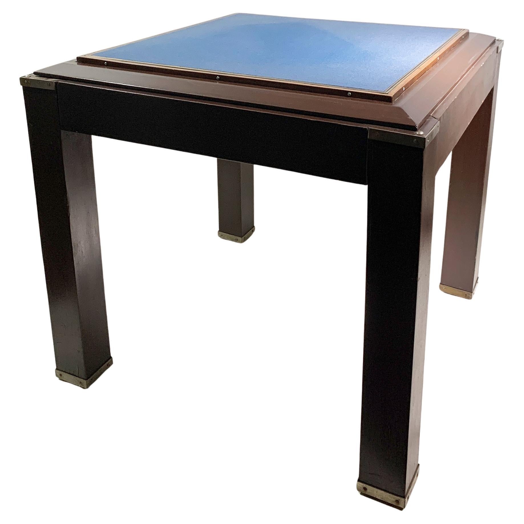 Vintage French Art Deco Game Table, Wood and Brass, Circa 1950