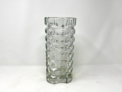 Grand vase Windsor Art Déco français vintage en verre géométrique de Luminarc, 1970
