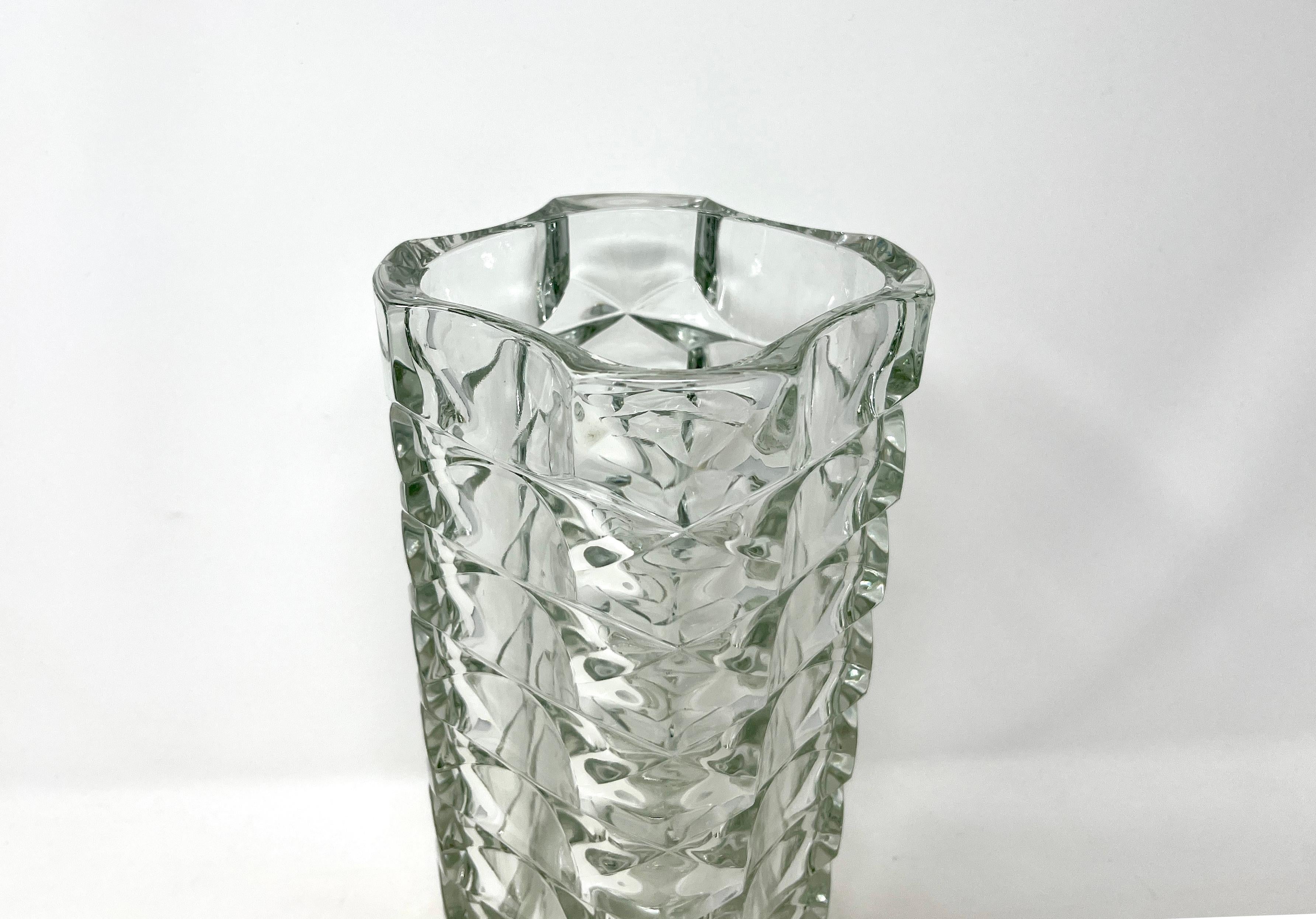 Pressato Vaso alto in vetro geometrico francese Art Déco Windsor di Luminarc, anni '70 in vendita