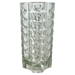 Grand vase Windsor Art Déco français vintage en verre géométrique de Luminarc, 1970