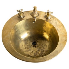 Vintage French Art Deco Hammered Brass Sink/Basin And Taps, Early-Mid 20th C.