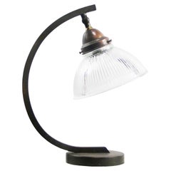 Vintage French Art Deco Iron Holophane Glass Table Desk Light