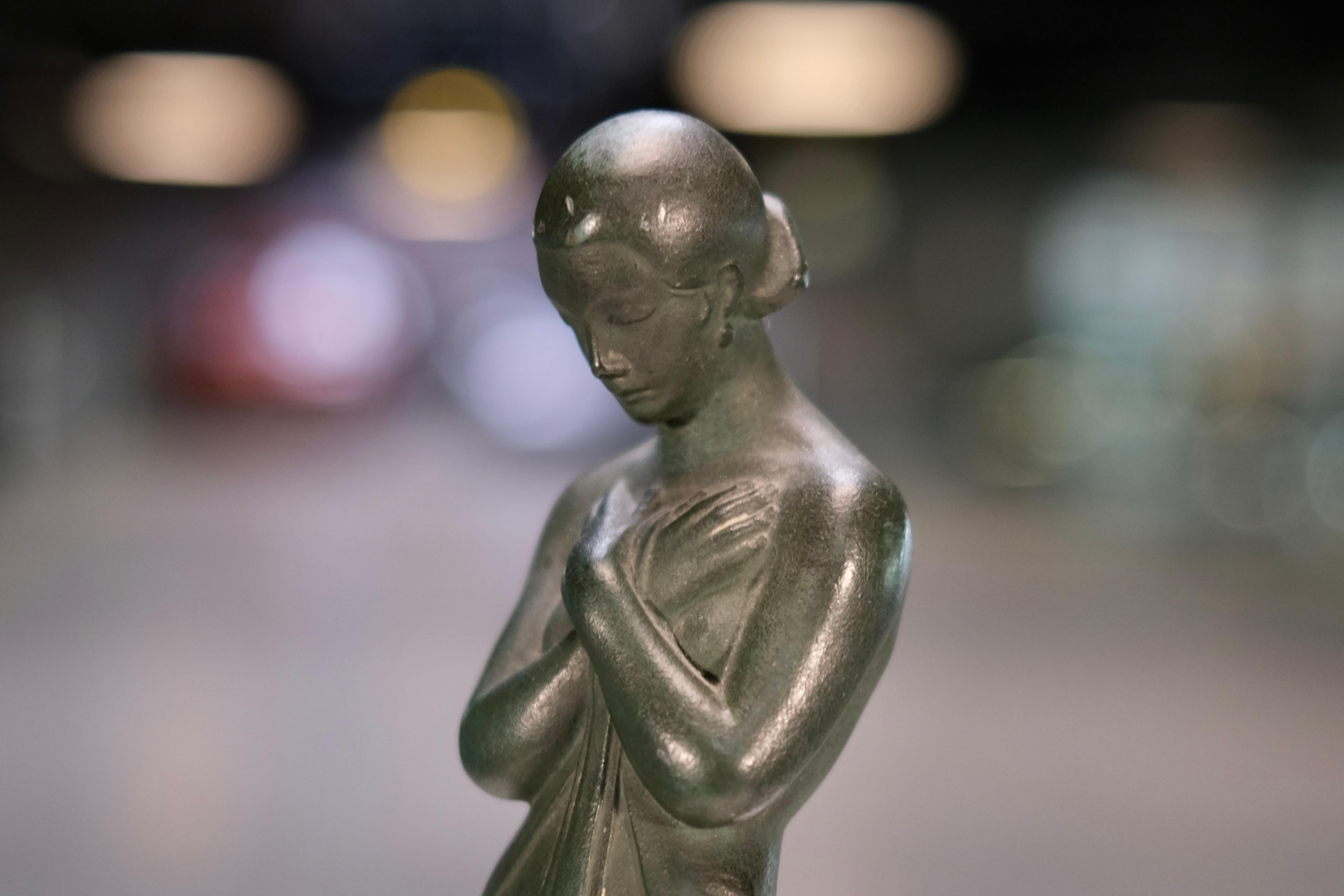 Spelter Vintage French Art Deco Lady Bookends Meditation by Fayral for Max Le Verrier