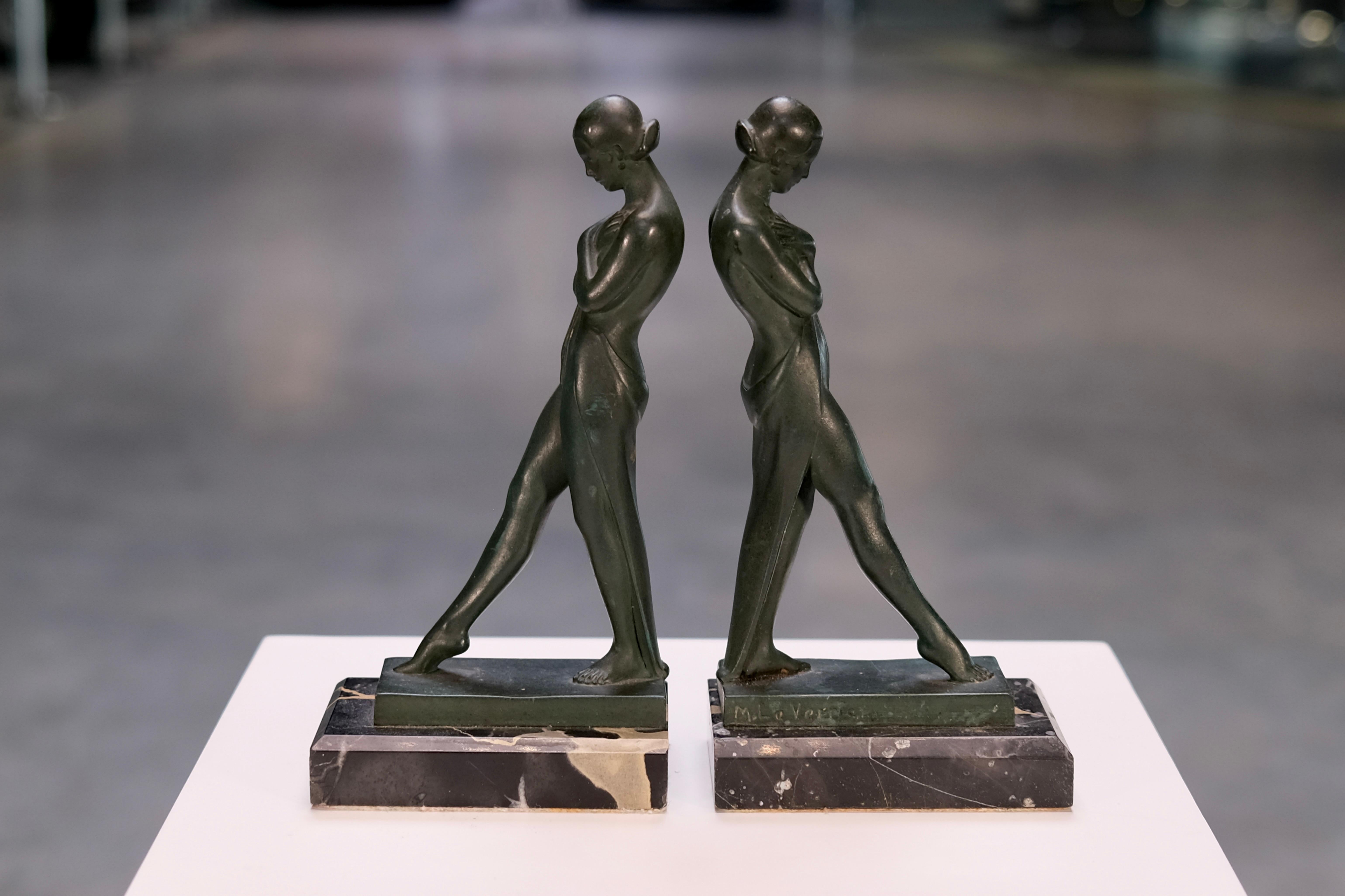 Vintage French Art Deco Lady Bookends Meditation by Fayral for Max Le Verrier 5