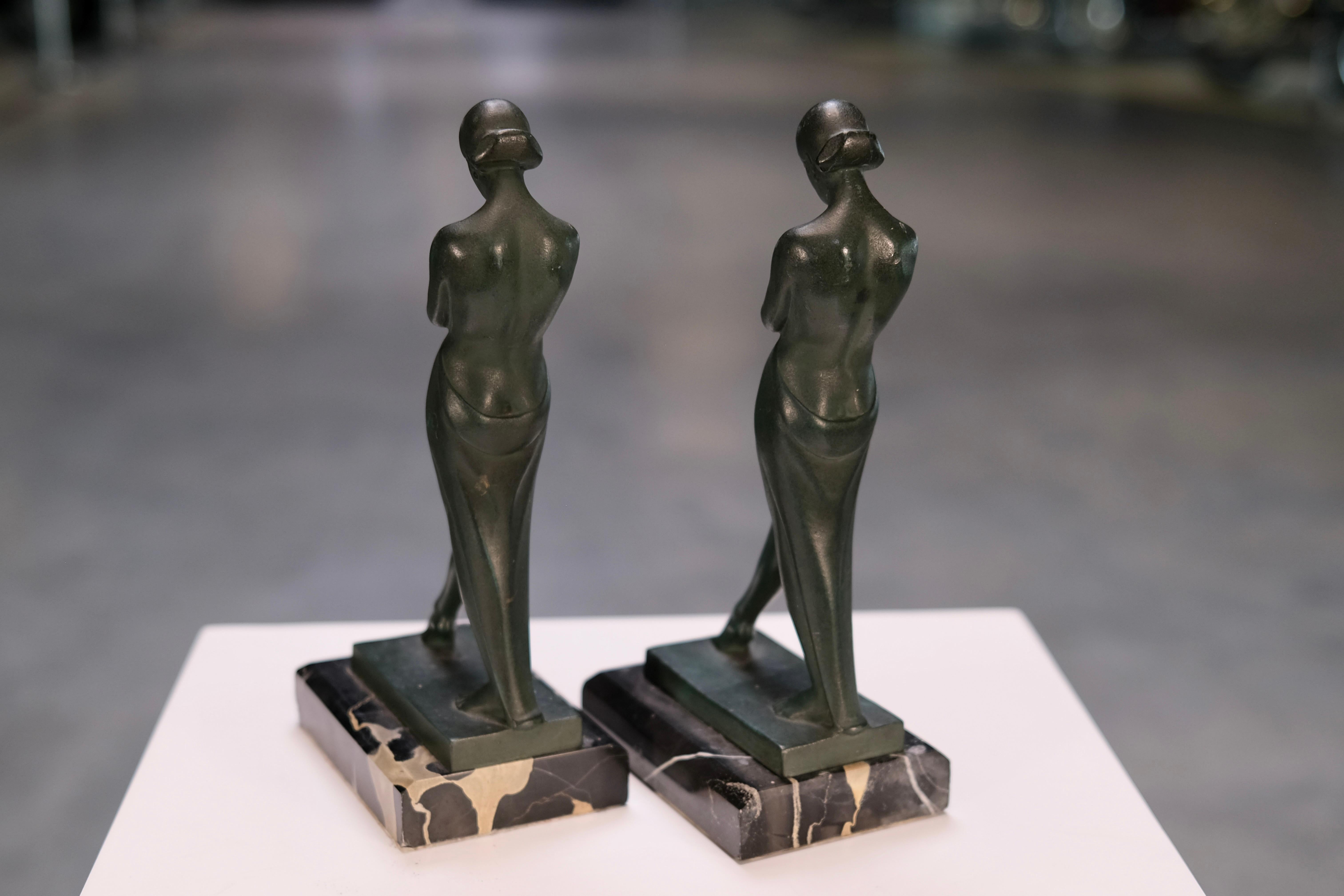 Vintage French Art Deco Lady Bookends Meditation by Fayral for Max Le Verrier 4