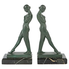 Vintage French Art Deco Lady Bookends Meditation by Fayral for Max Le Verrier
