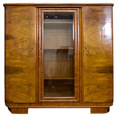 Grand placard / armoire / bibliothèque en noyer, Vintage French Art Deco, 1930s