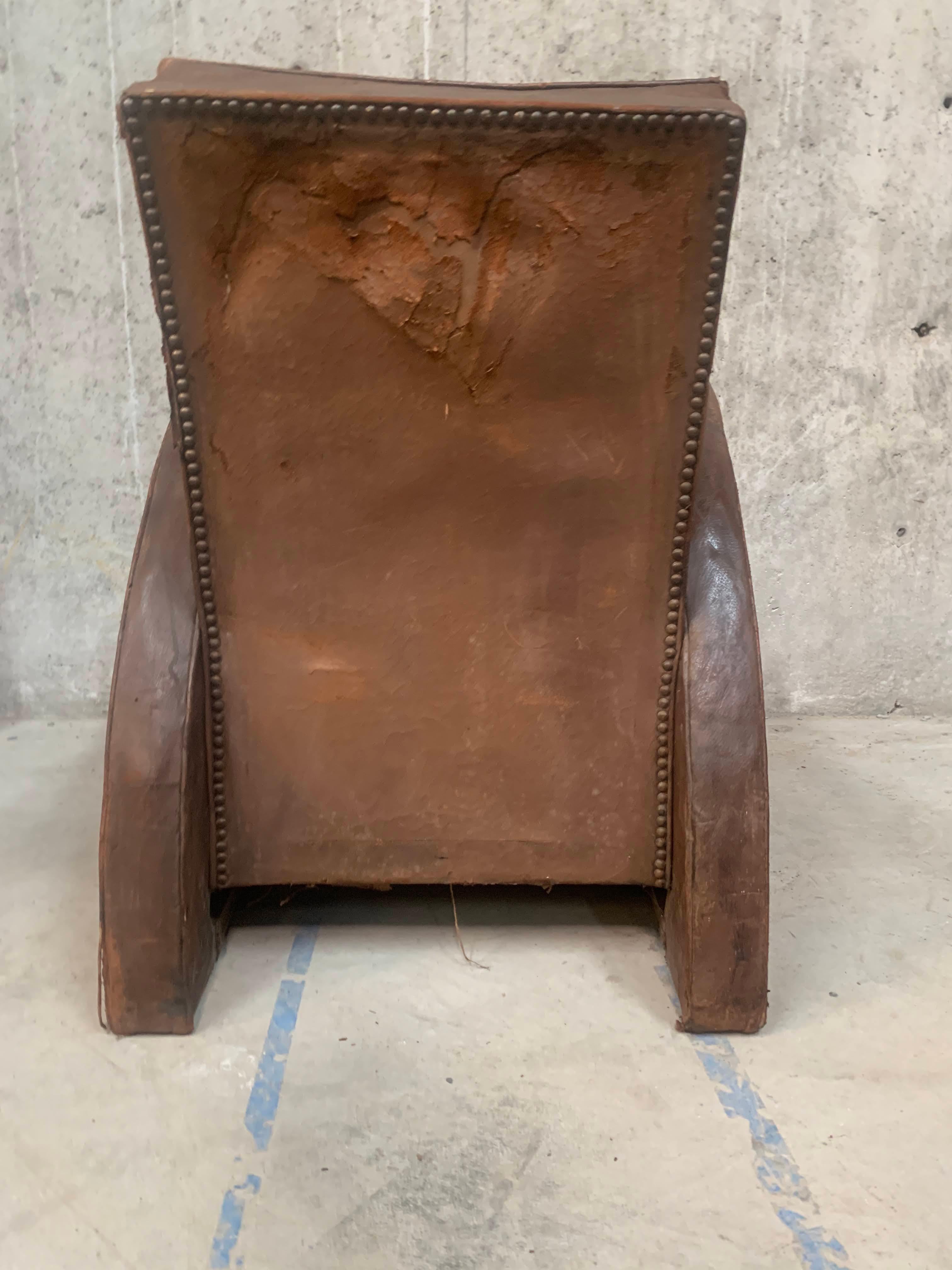 Vintage French Art Deco Leather Club Armchair For Sale 6