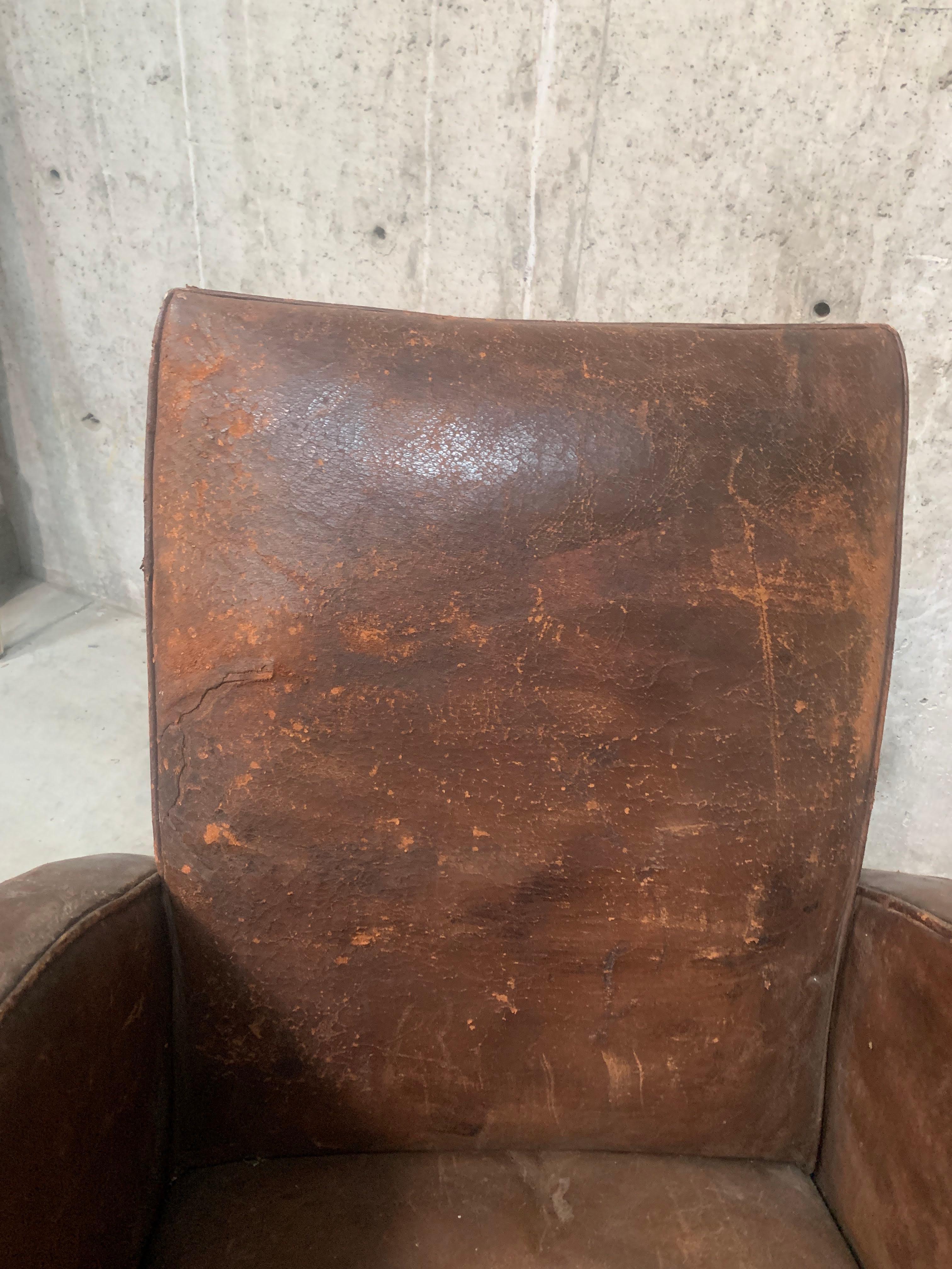 Vintage French Art Deco Leather Club Armchair For Sale 2