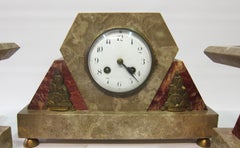 Vintage French Art Deco Marble and Bronze Clock Set