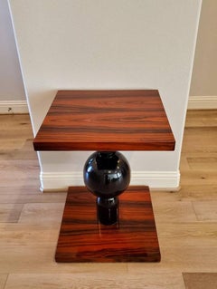 Vintage French Art Deco Modern Madagascar Ebony Orb Pedestal Table