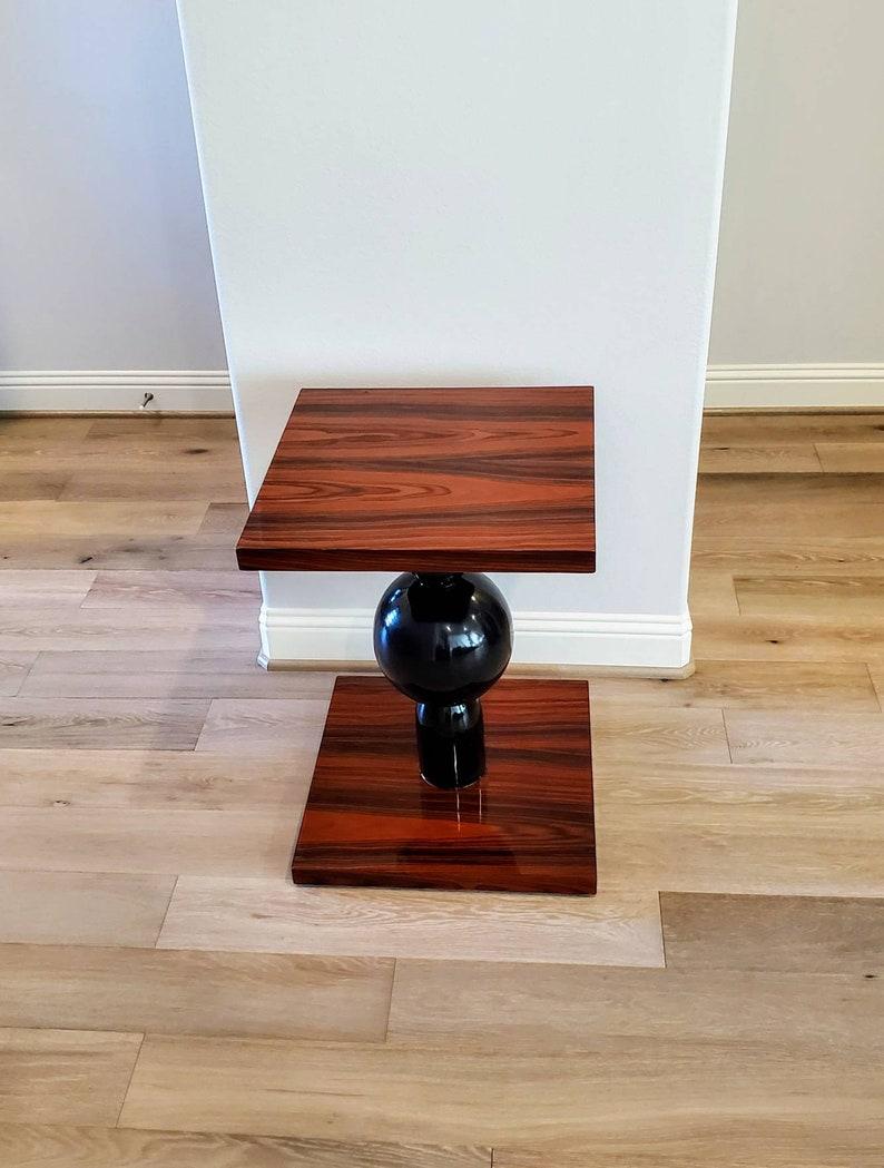 Wood Vintage French Art Deco Modern Madagascar Ebony Orb Pedestal Table For Sale