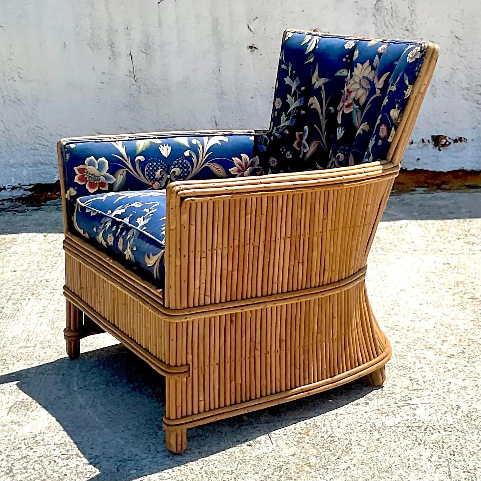 Philippine Vintage French Art Deco Pencil Reed Lounge Chair