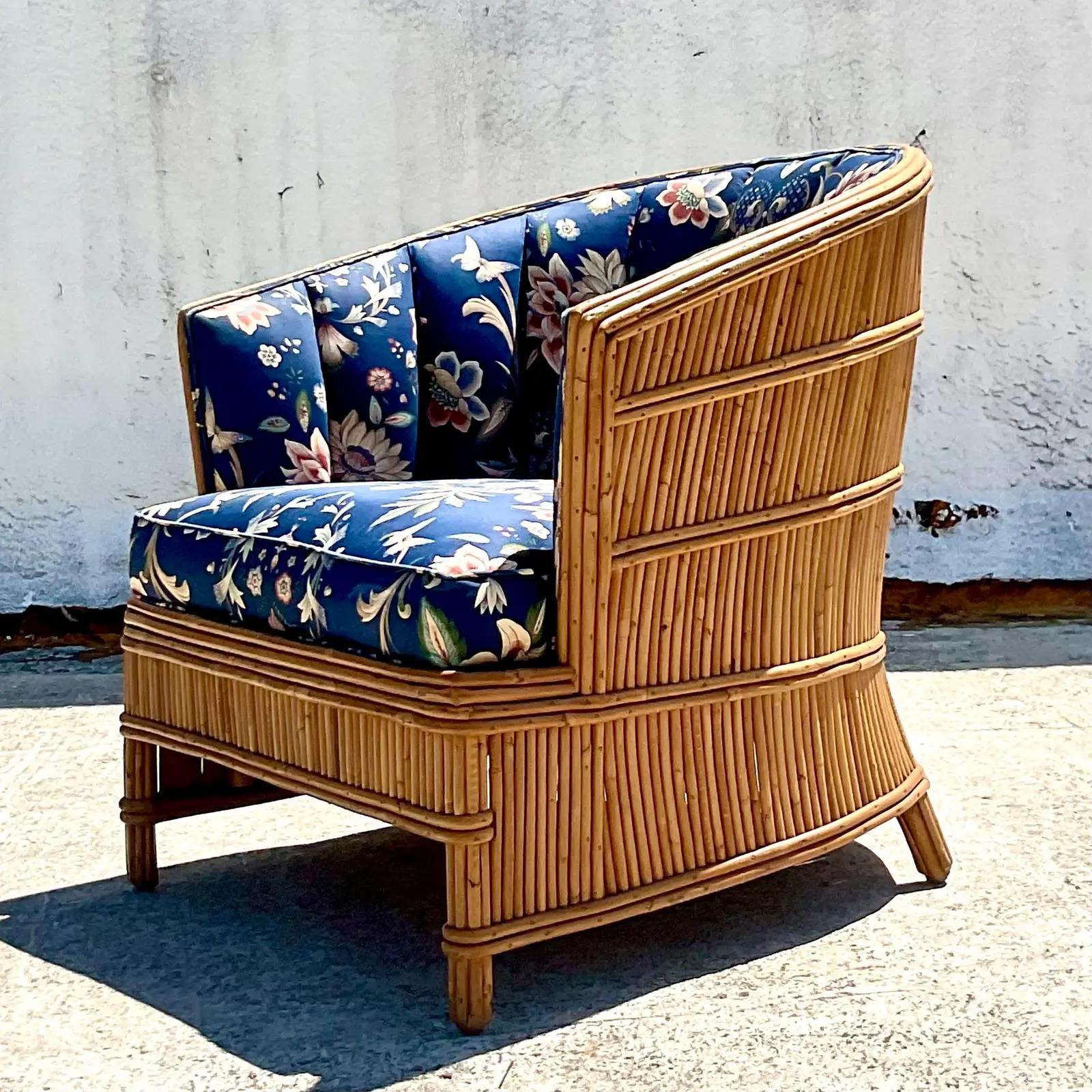 Philippine Vintage French Art Deco Pencil Reed Lounge Chair