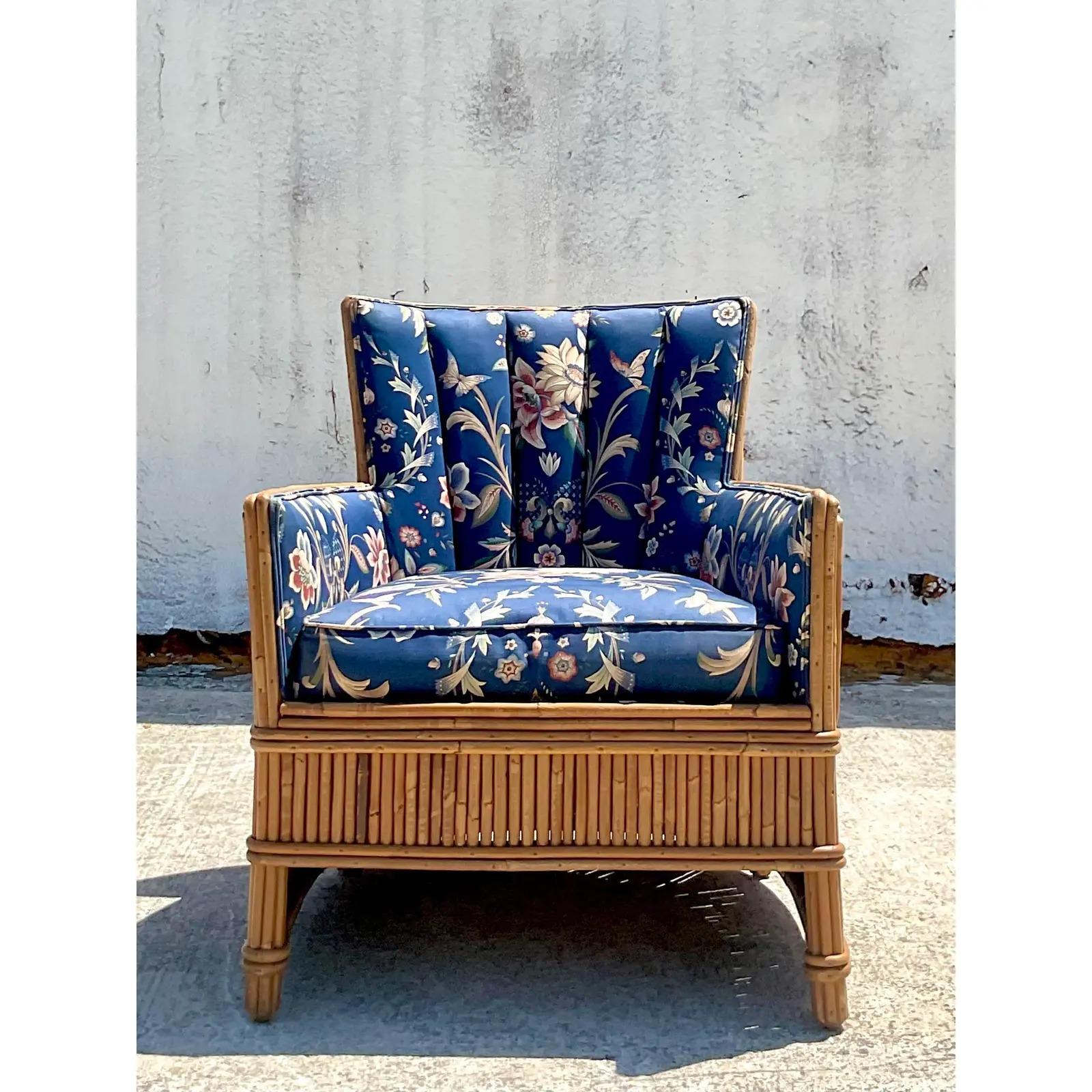 Vintage French Art Deco Pencil Reed Lounge Chair In Good Condition In west palm beach, FL