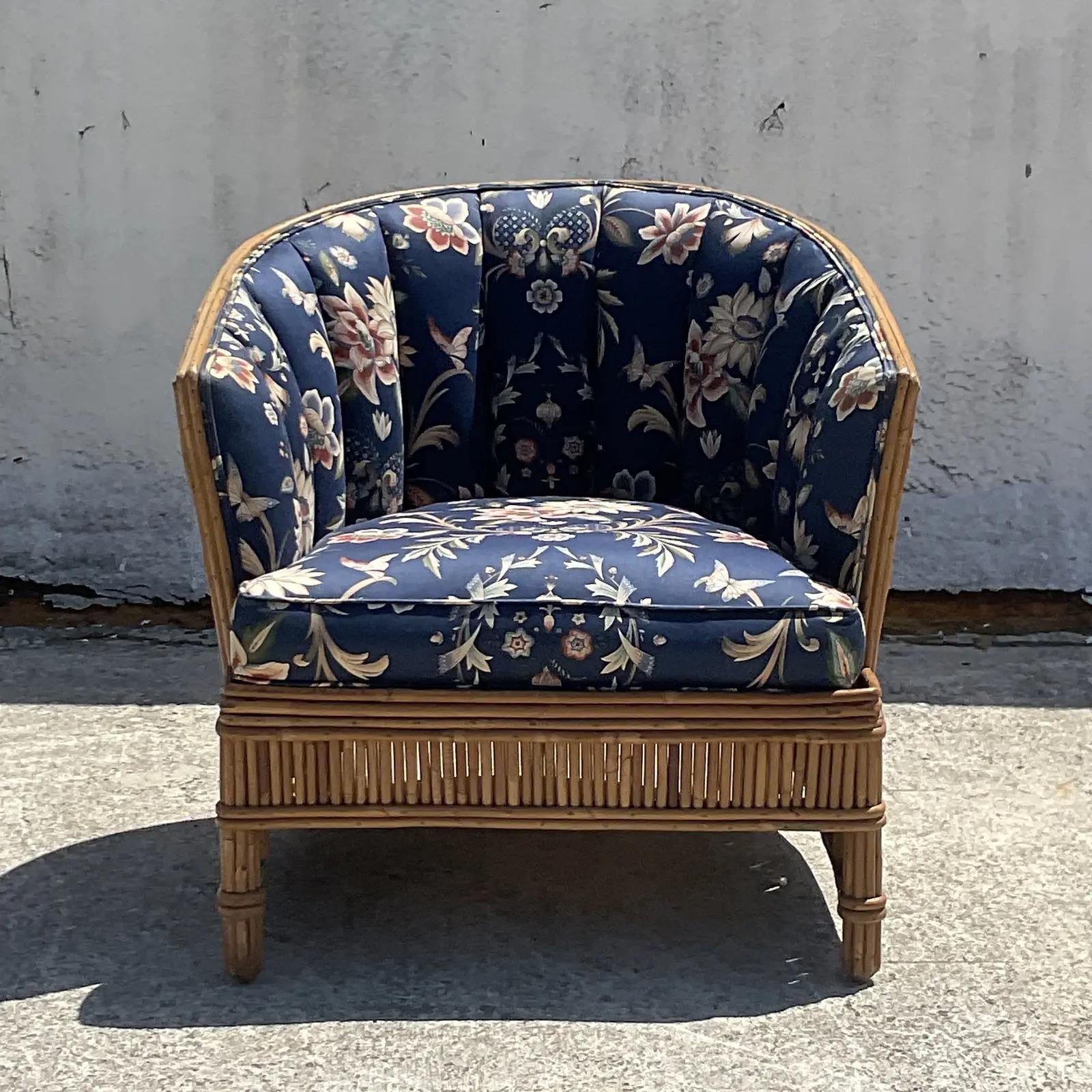 Vintage French Art Deco Pencil Reed Lounge Chair In Good Condition In west palm beach, FL