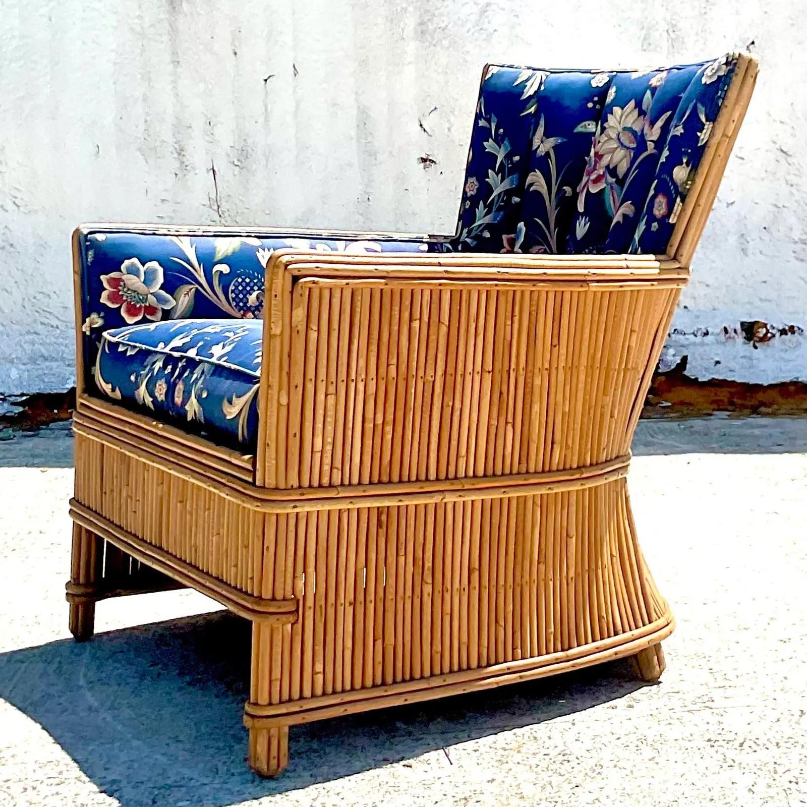 Vintage French Art Deco Pencil Reed Lounge Chair 1