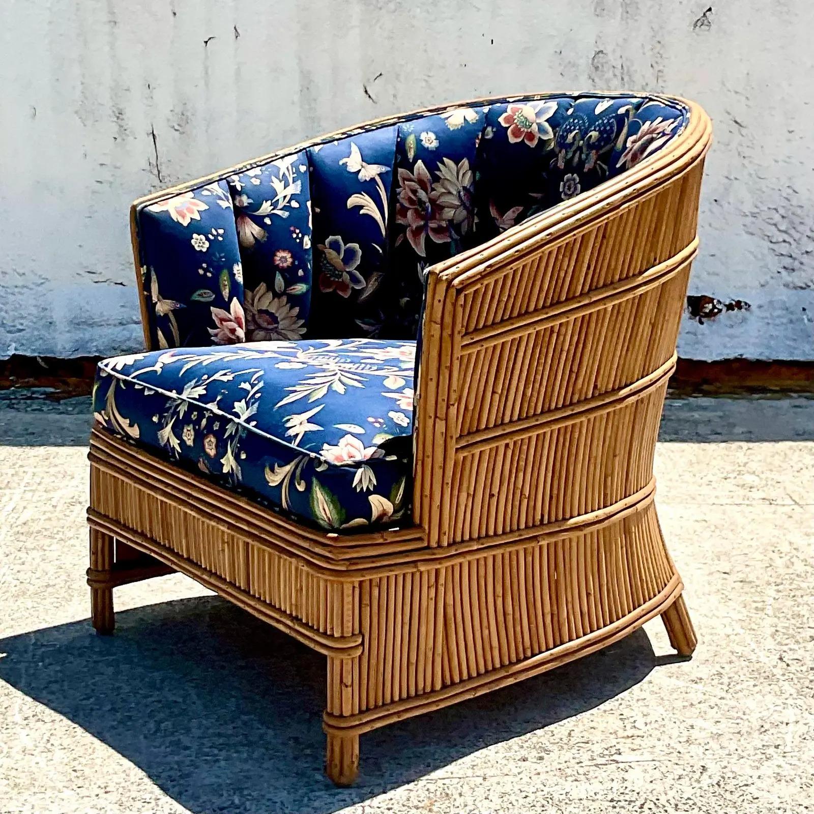 Vintage French Art Deco Pencil Reed Lounge Chair 4