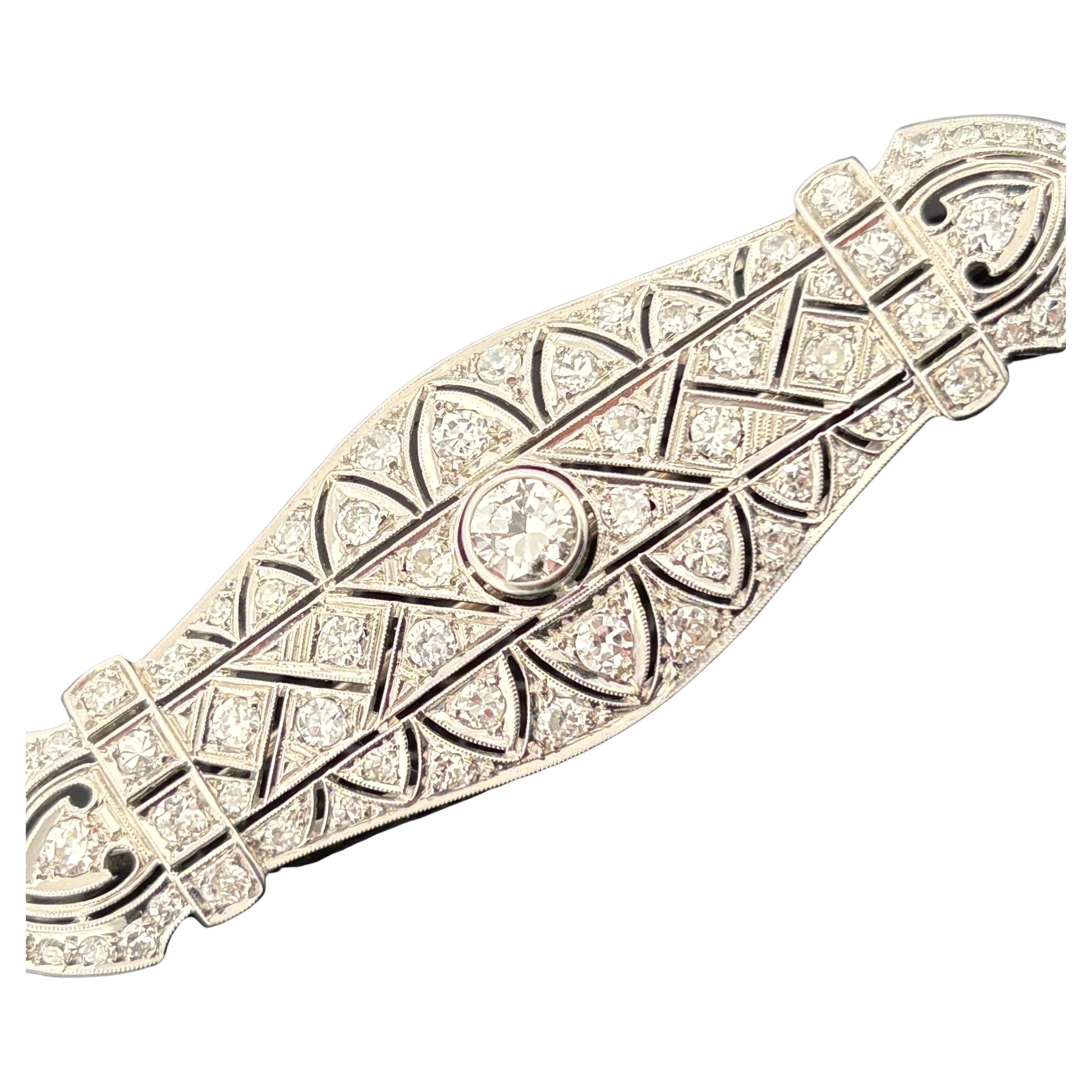 Vintage French Art Deco Platinum 3.90ctw Diamond Brooch