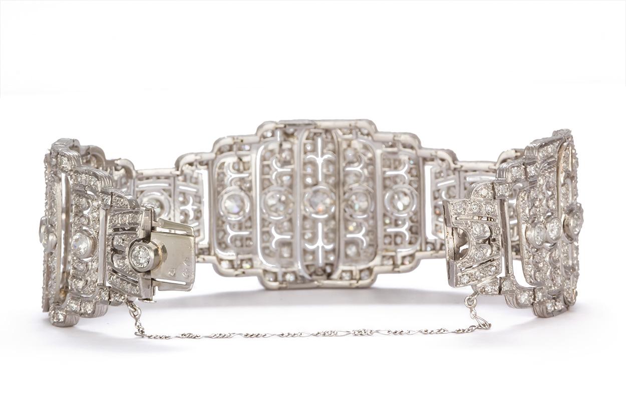 Round Cut Vintage French Art Deco Platinum and Diamond Bracelet 7.44 Carat