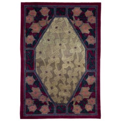 Vintage French Art Deco Purple, Gray, Pink and Blue Rug
