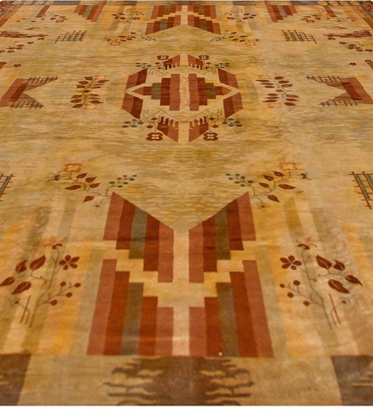 Hand-Knotted Vintage French Art Deco Handwoven Wool Rug For Sale