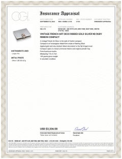 Poudrier rectangulaire français Art Déco en or, argent et rubis côtelé