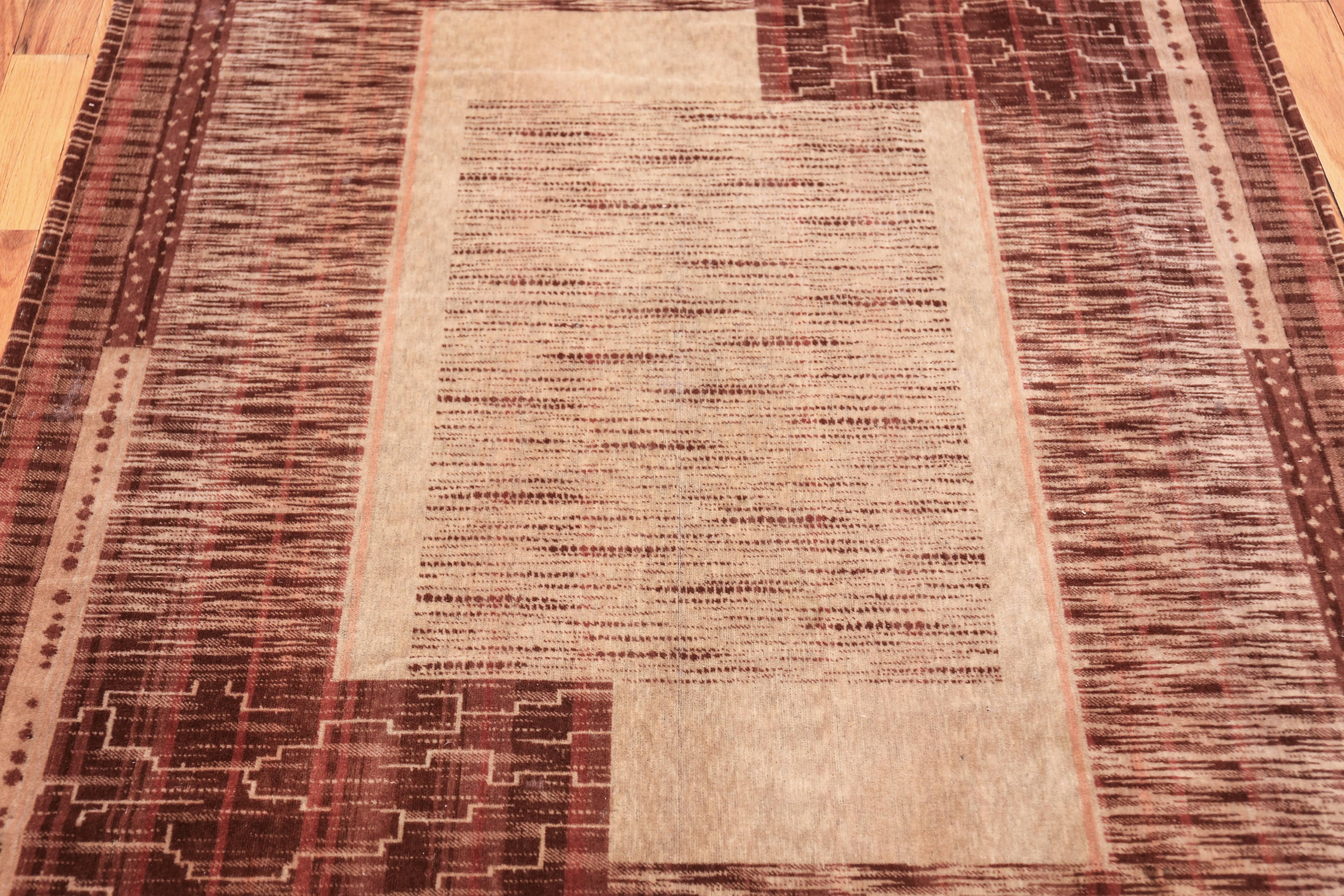 Hand-Woven Vintage French Art Deco Rug. Size: 4 ft x 9 ft (1.22 m x 2.74 m)