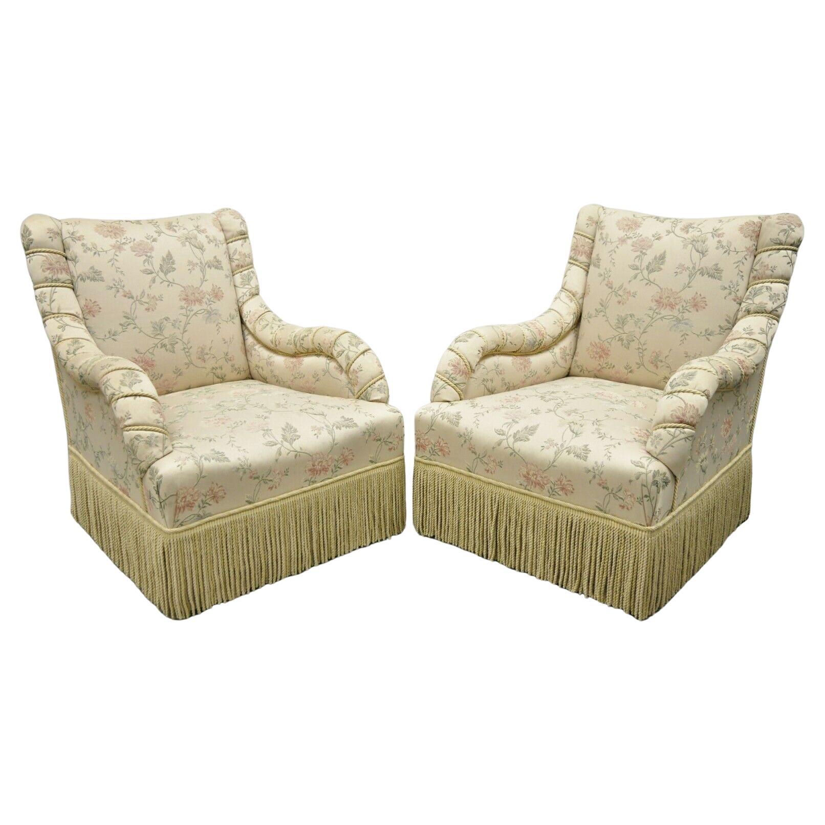 Vintage French Art Deco Style Rolled Arm Pink Gold Club Lounge Chairs, a Pair For Sale