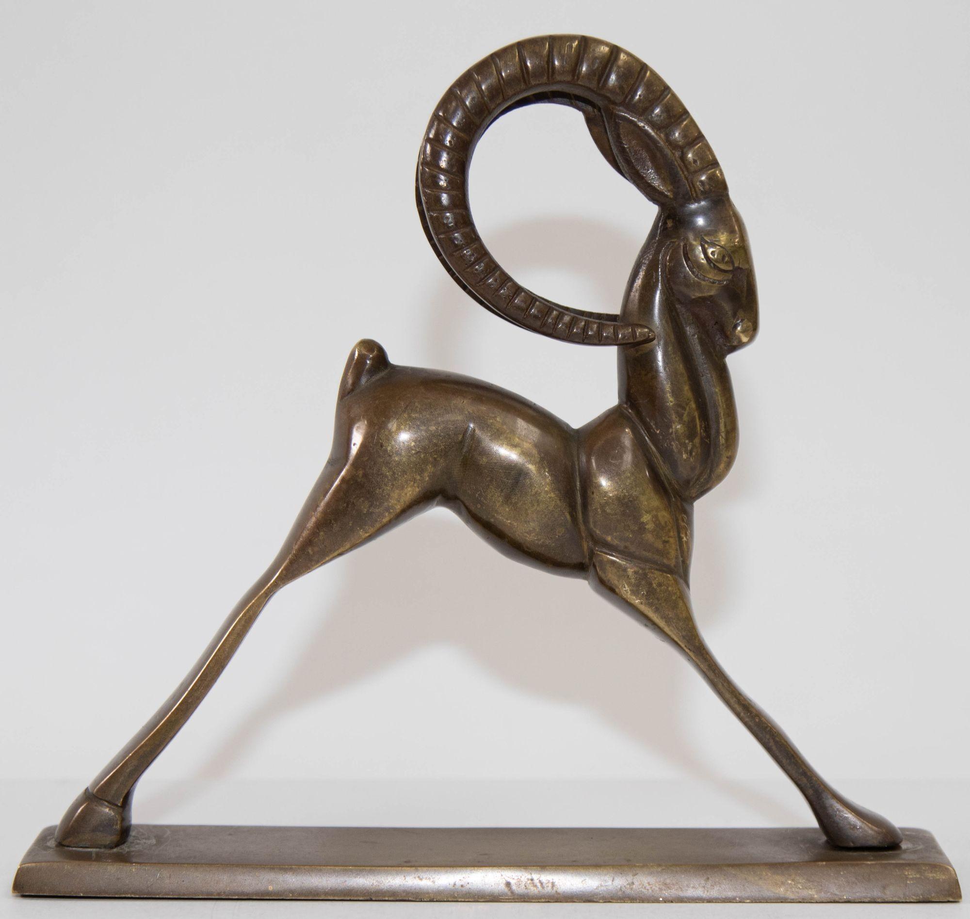 Vintage French Art Deco Style Sculpture of Brass Ibex Antelope 4